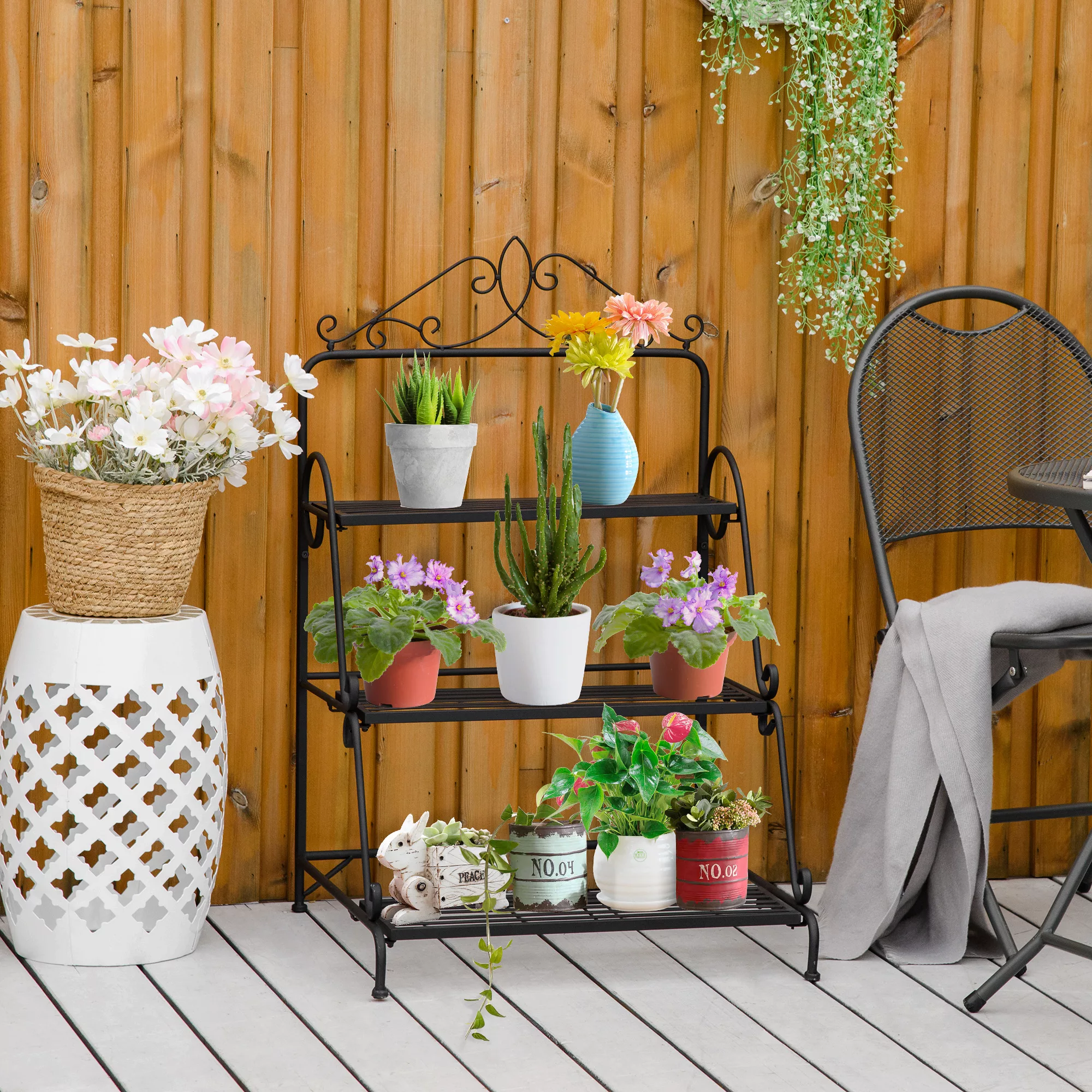 Outsunny Blumentreppe aus Metall  3-stufiger Pflanzenständer mit einstellba günstig online kaufen