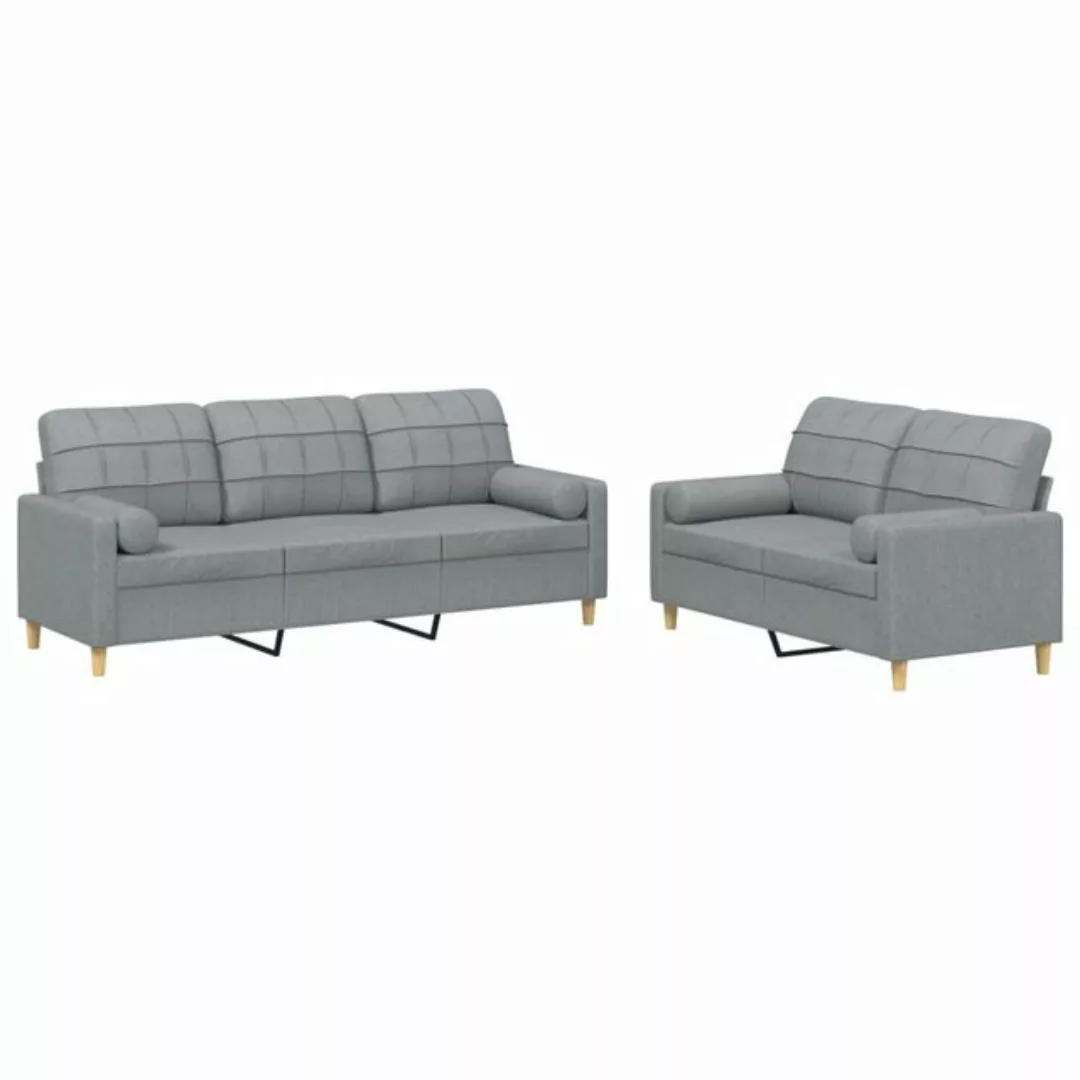 vidaXL Sofa Sofagarnitur mit Kissen Stoff, mit Zierkissen, Hellgrau günstig online kaufen