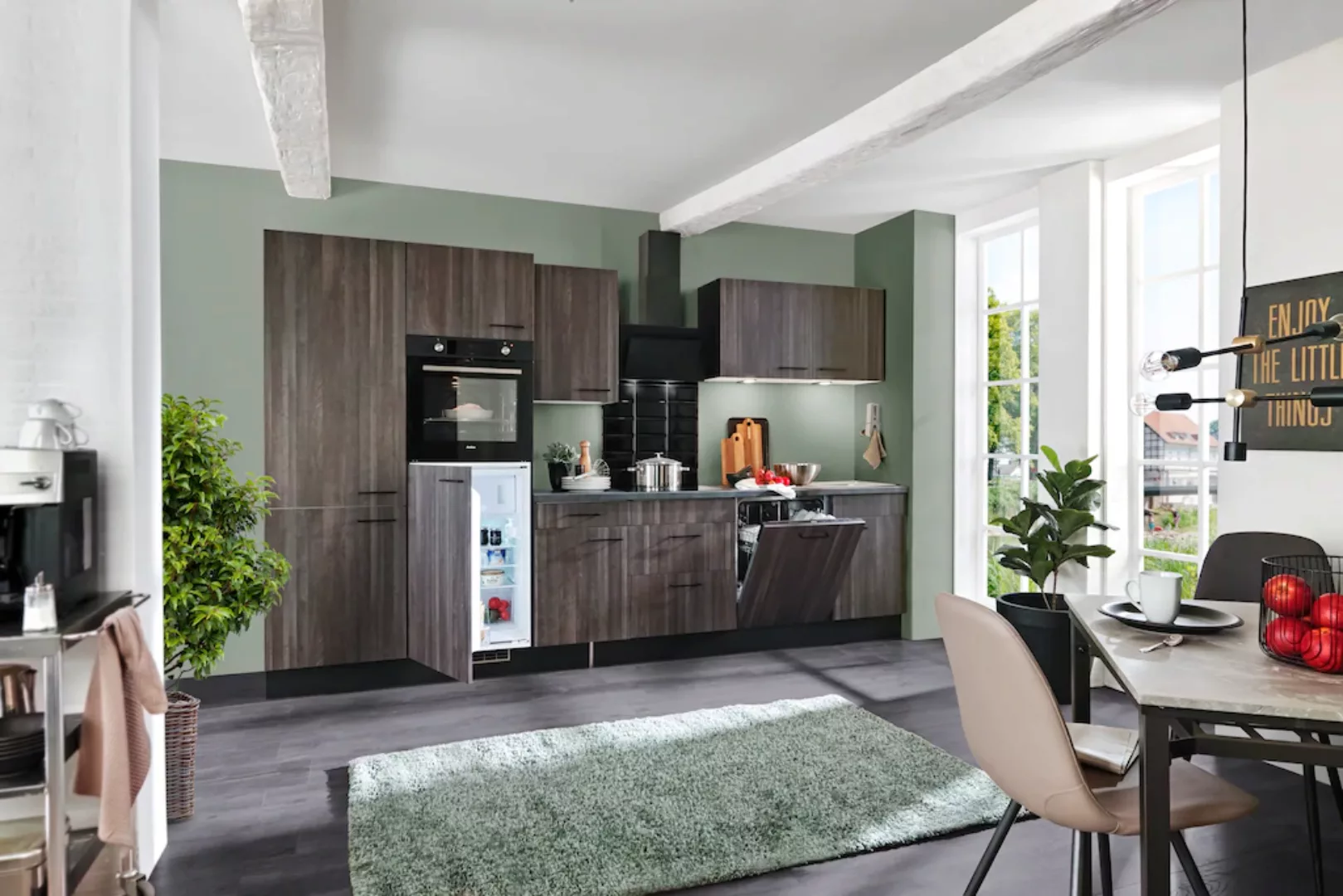 wiho Küchen Küche "Nisos", Soft-Close, 340 cm, Backofen matt schwarz, Teles günstig online kaufen