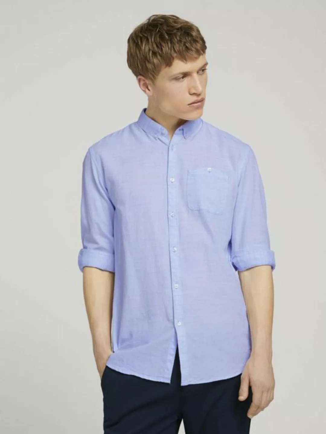 TOM TAILOR Denim Langarmhemd Strukturiertes Hemd mit Brusttasche günstig online kaufen