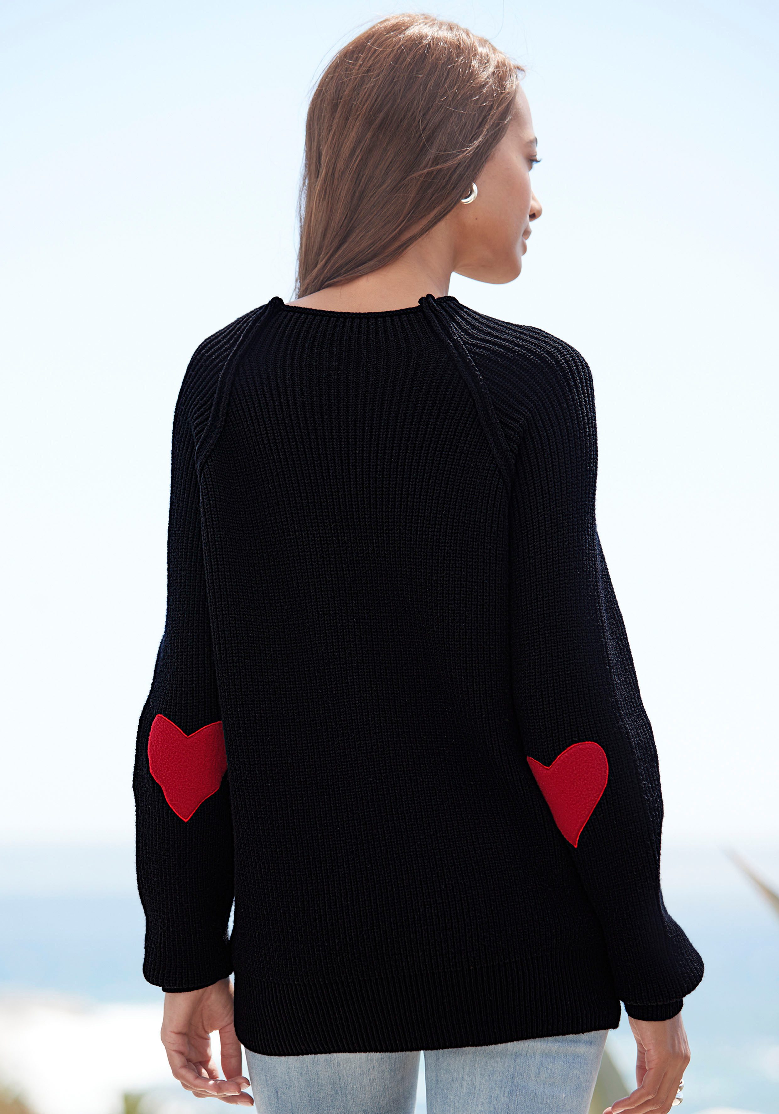 LASCANA Stehkragenpullover, mit Herzchendetails, lockerer Strickpullover günstig online kaufen