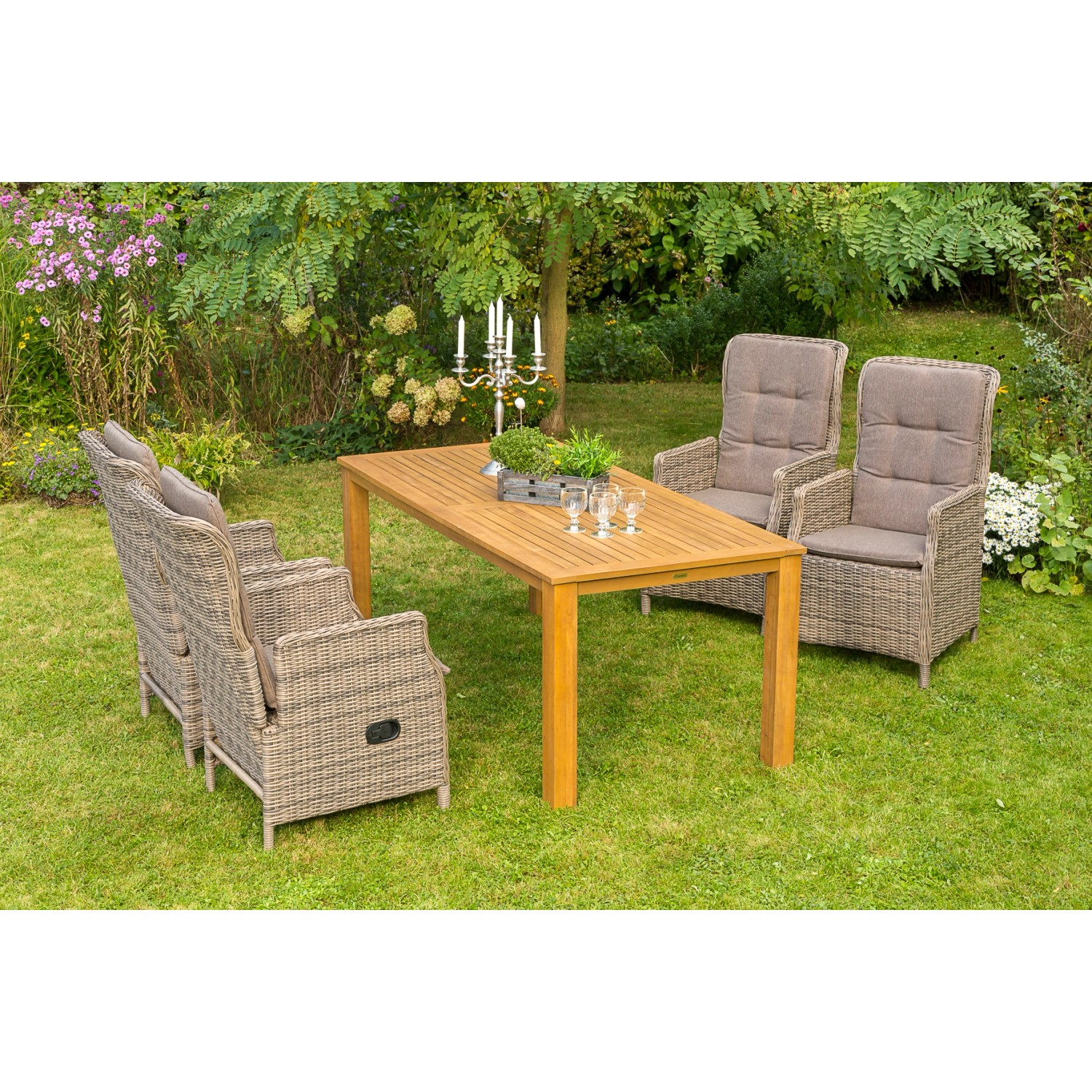 Merxx Riviera Set 9-tlg. 4 Sessel inkl. Auflagen Gartentisch 185 x 90 cm günstig online kaufen