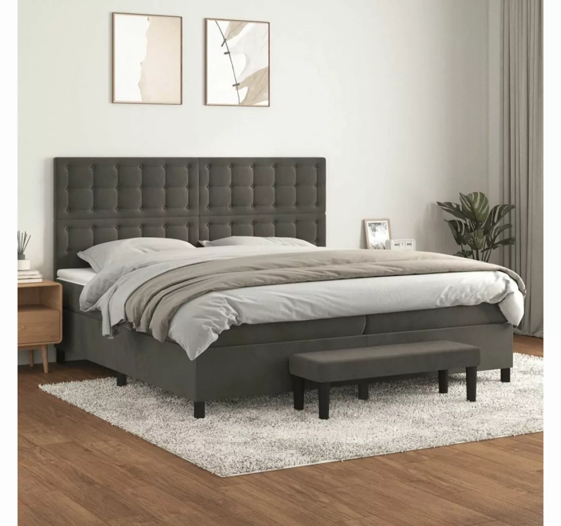 furnicato Bett Boxspringbett mit Matratze Dunkelgrau 200x200 cm Samt günstig online kaufen