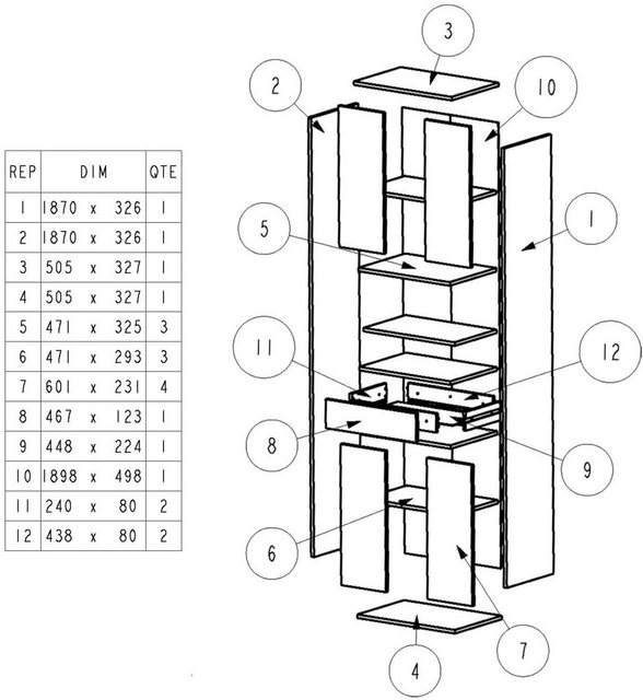 habeig Hochschrank Hochschrank 3143 Schrank Flur Regal Badezimmerschrank Ba günstig online kaufen