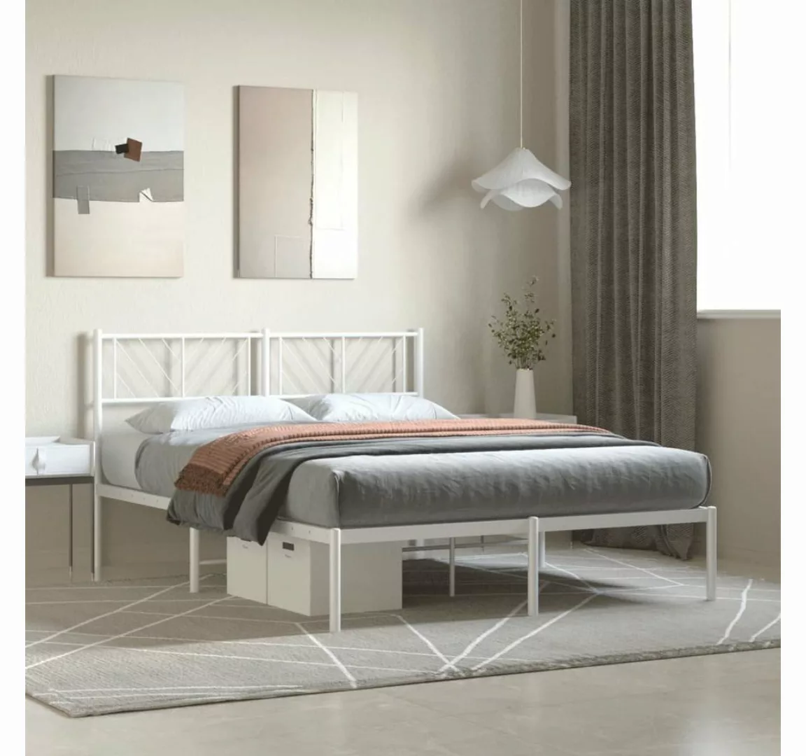 furnicato Bett Bettgestell mit Kopfteil Metall Weiß 140x200 cm günstig online kaufen