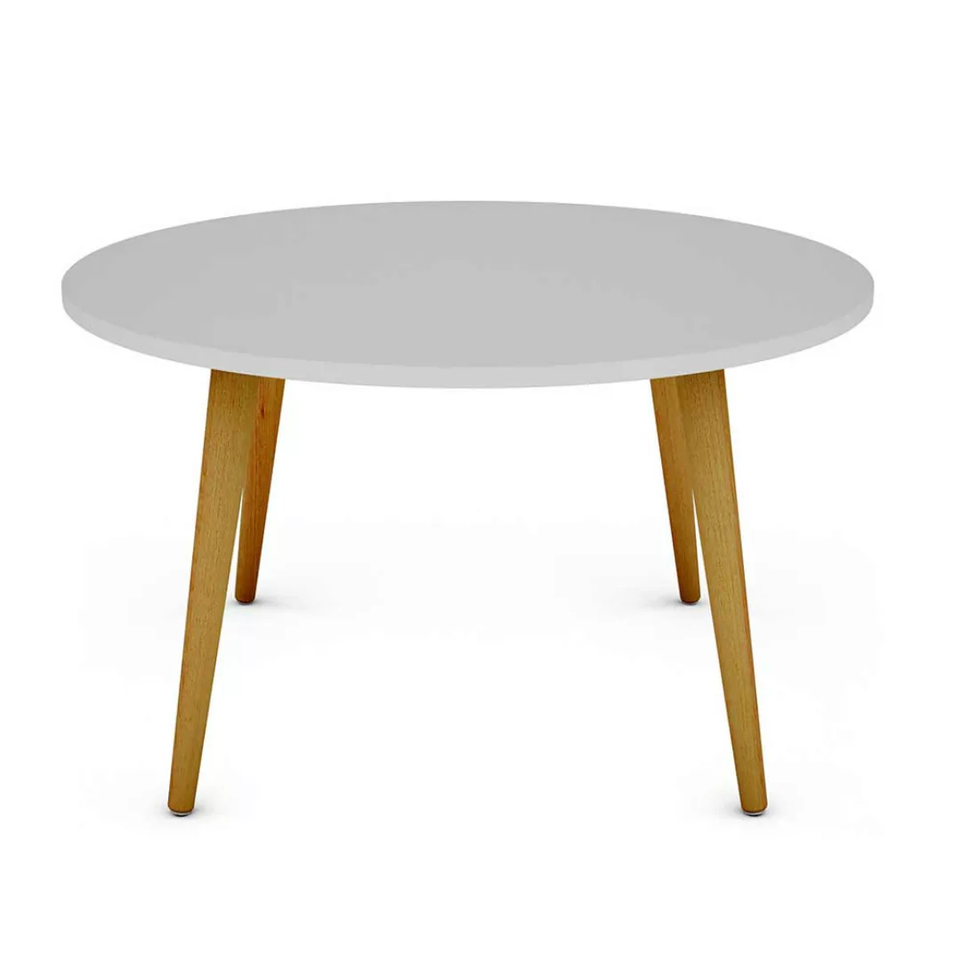 Skandi Stil Couchtisch mit runder Tischplatte 46 cm hoch günstig online kaufen