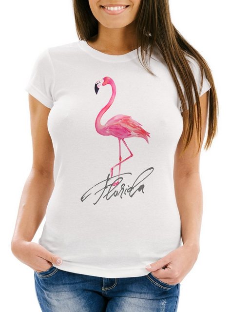 Neverless Print-Shirt Cooles Damen T-Shirt Flamingo Seepferdchen Watercolor günstig online kaufen