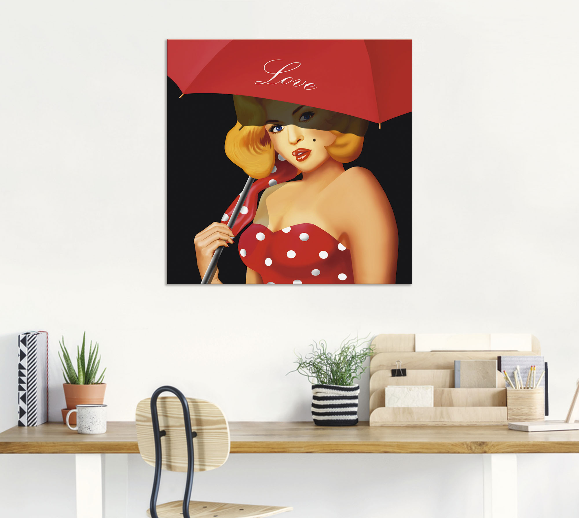 Artland Wandbild "Pin-Up Girl unter rotem Regenschirm", Frau, (1 St.), als günstig online kaufen