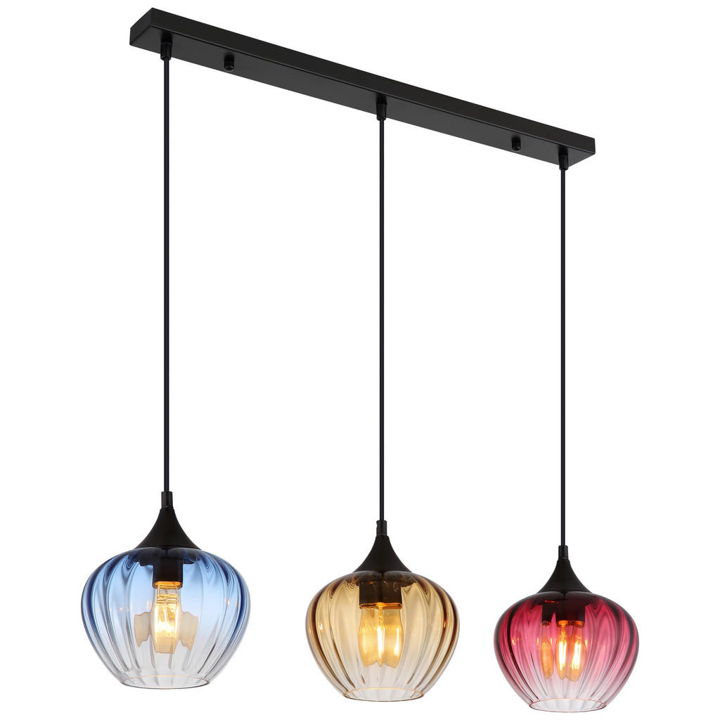 GLOBO Pendelleuchte SANDER 15748-3H schwarz blau Metall Glas B/H/L: ca. 18x günstig online kaufen