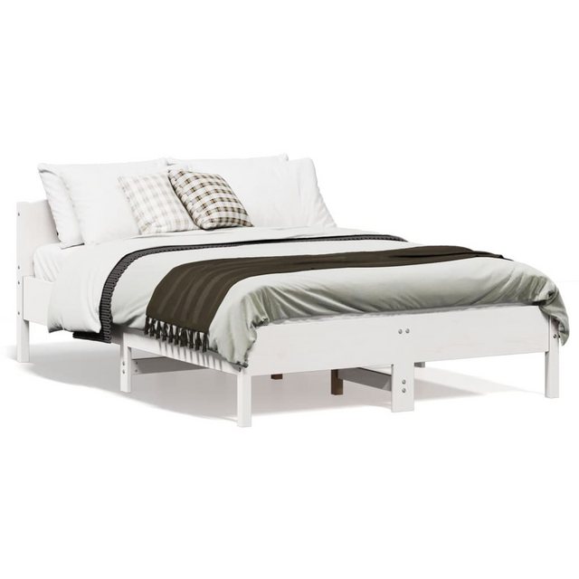 vidaXL Bettgestell Massivholzbett mit Kopfteil Weiß 135x190 cm Kiefer Bett günstig online kaufen