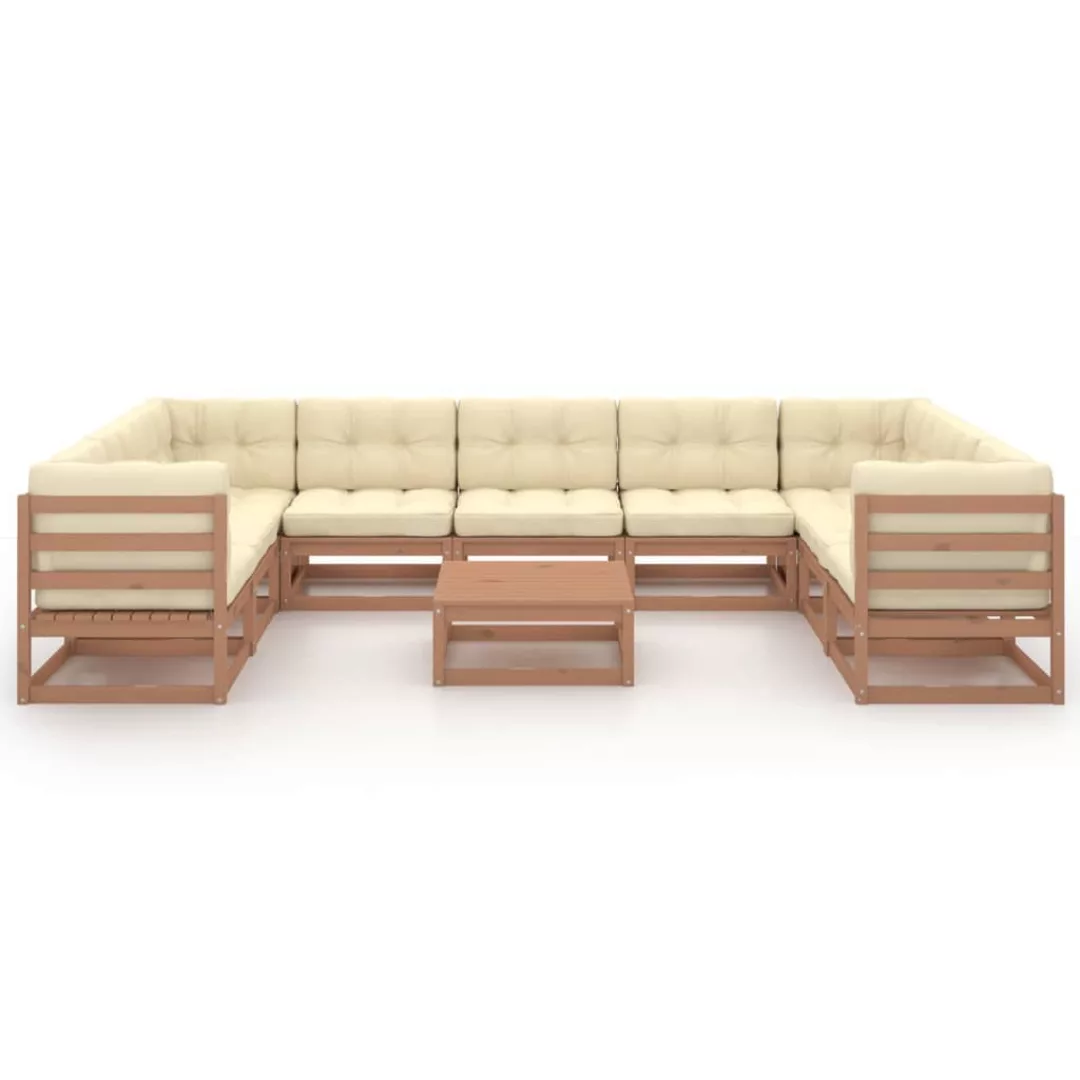 10-tlg. Garten-lounge-set Kissen Honigbraun Kiefer Massivholz günstig online kaufen