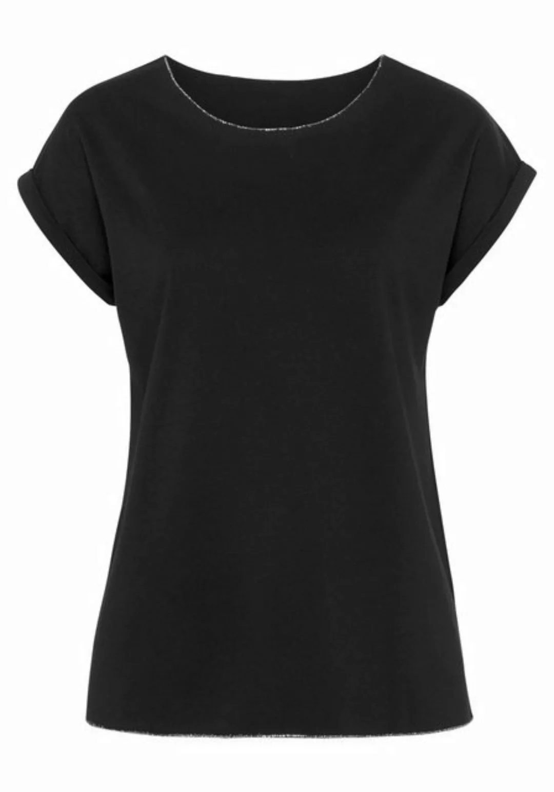 LASCANA T-Shirt (1-tlg) mit eleganten Glitzerabschlüssen günstig online kaufen
