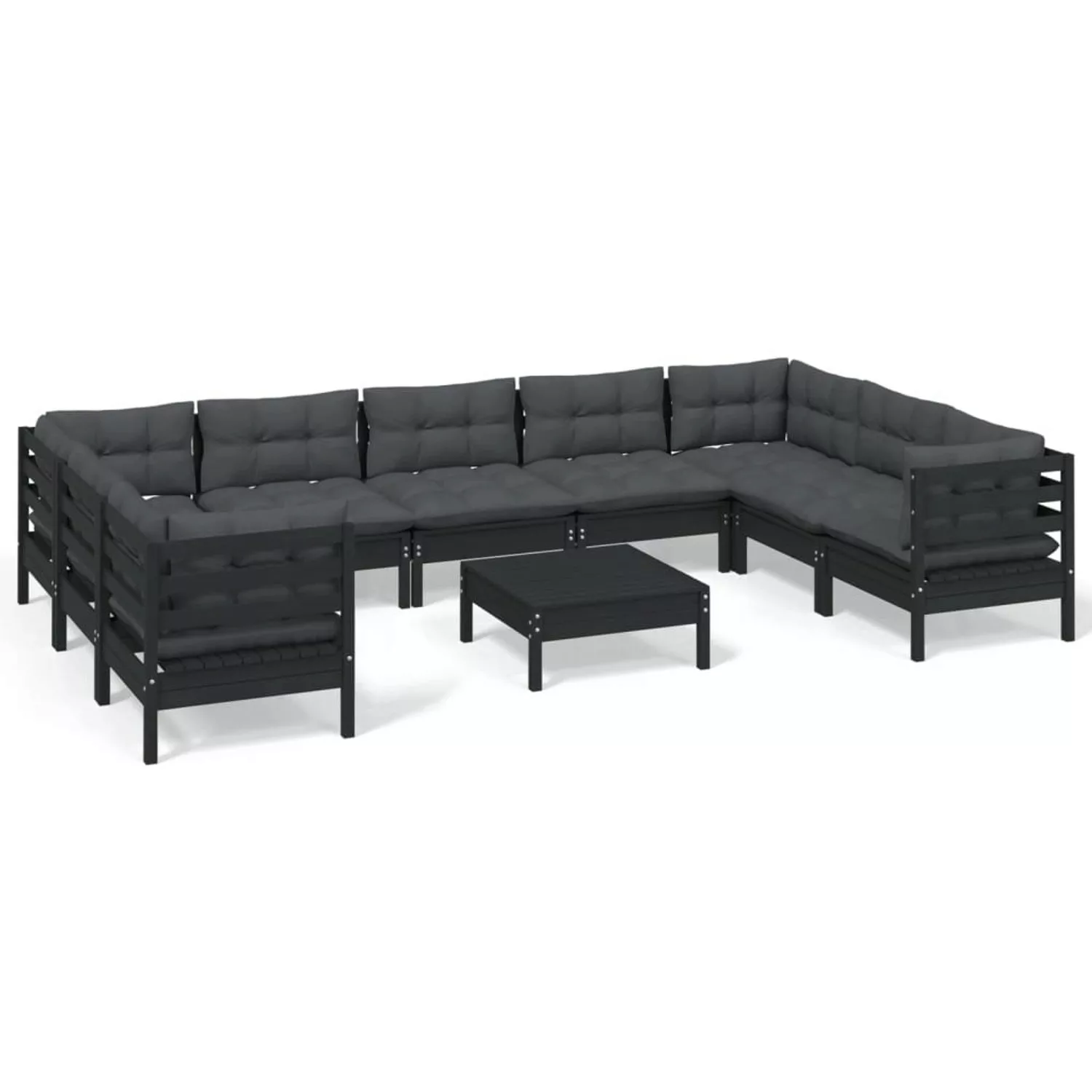 10-tlg. Garten-lounge-set Mit Kissen Schwarz Kiefernholz günstig online kaufen