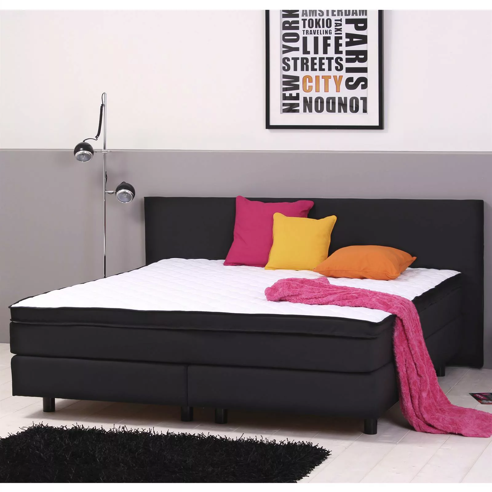 Boxspringbett mit Topper Set 180 x 200 cm Textilbezug schwarz günstig online kaufen