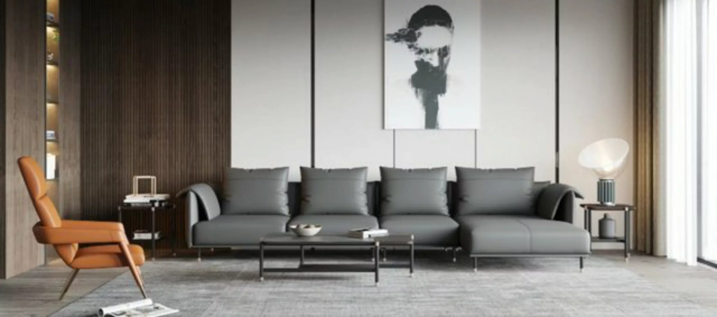 JVmoebel Ecksofa, Ecksofa Garnitur Couch Grau Leder L Form Sofa Couchen Des günstig online kaufen