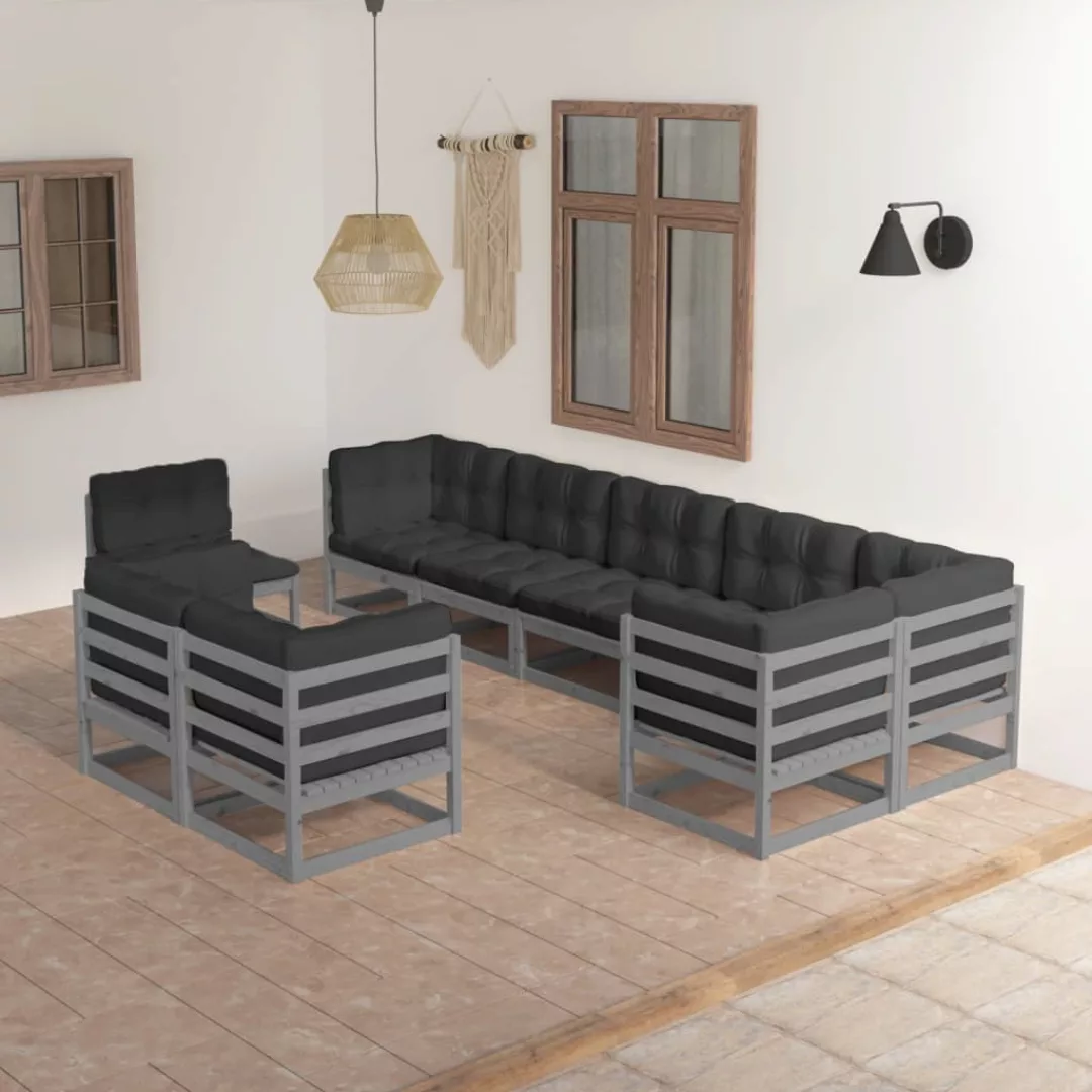 9-tlg. Garten-lounge-set Mit Kissen Kiefer Massivholz günstig online kaufen