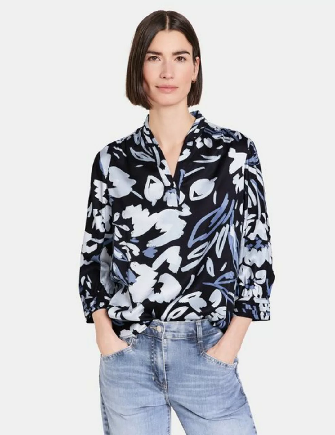 GERRY WEBER Langarmbluse 3/4 Arm Bluse mit offenem Stehkragen günstig online kaufen