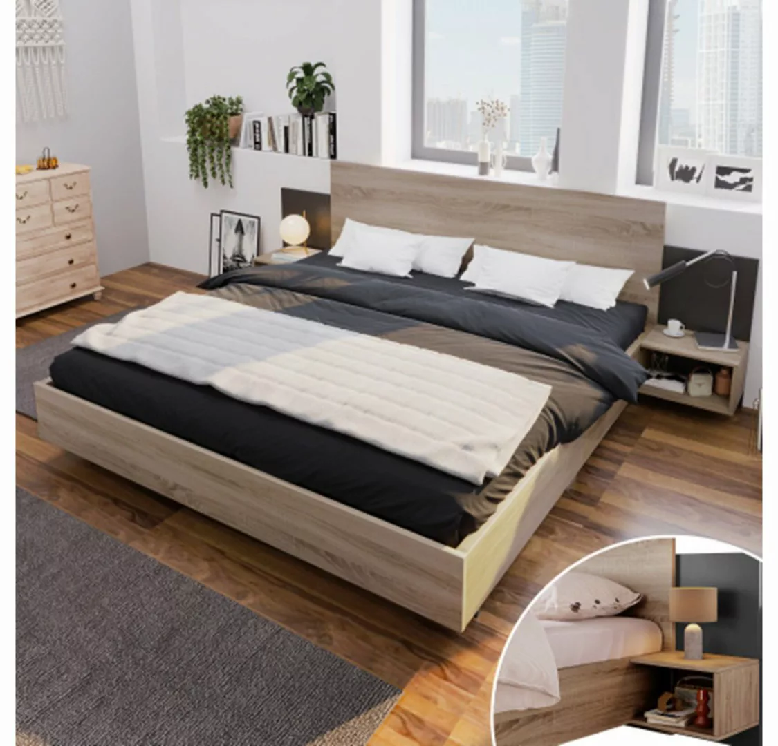 XDeer Polsterbett Doppelbett Holzbett mit 2 Nachtkommoden Modernes Bett, 2 günstig online kaufen