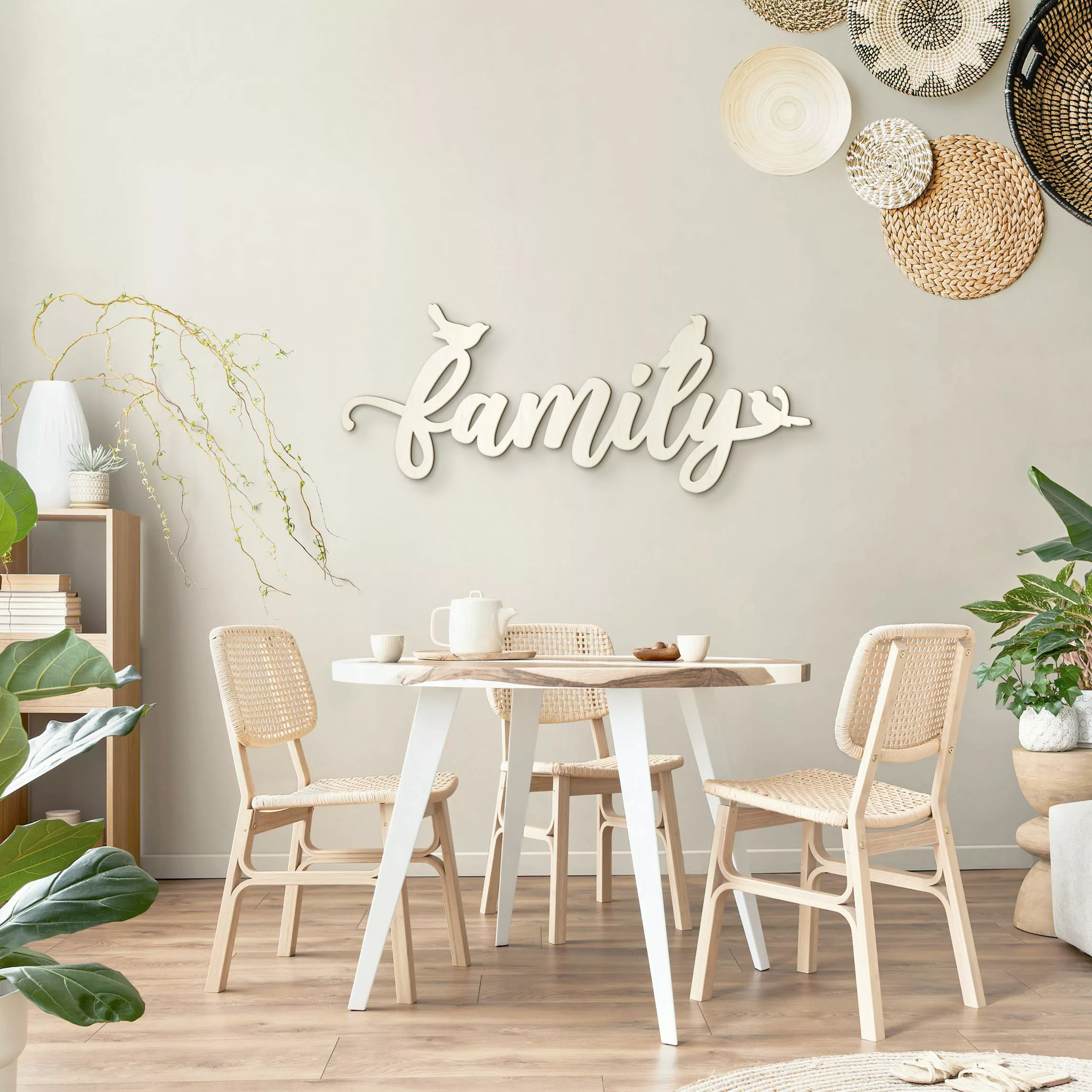Wanddeko Holz 3D-Schriftzug Family mit Spatzen günstig online kaufen