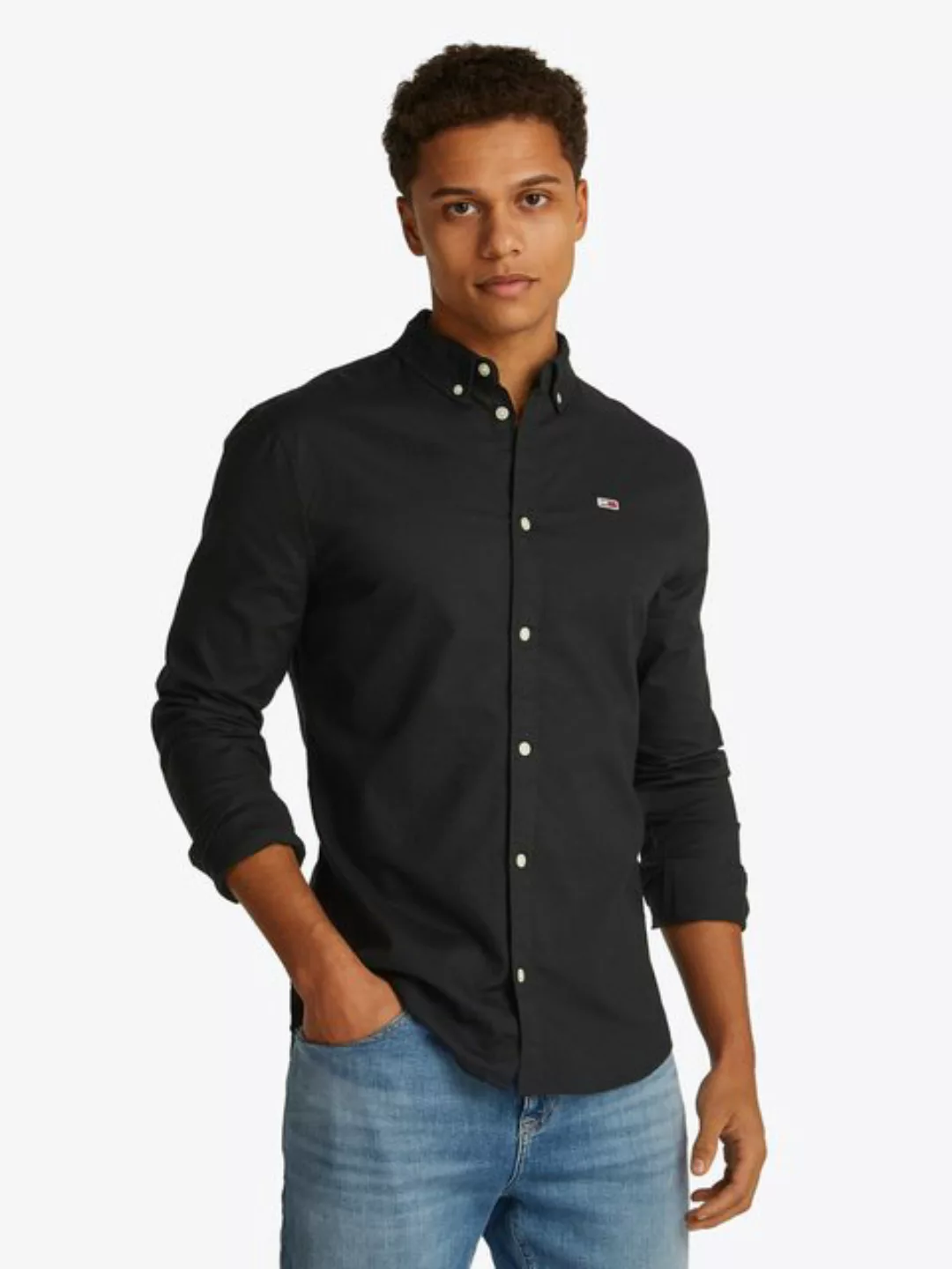 Tommy Jeans Langarmhemd TJM Slim Stretch Oxford Shirt mit Flaglabel auf der günstig online kaufen