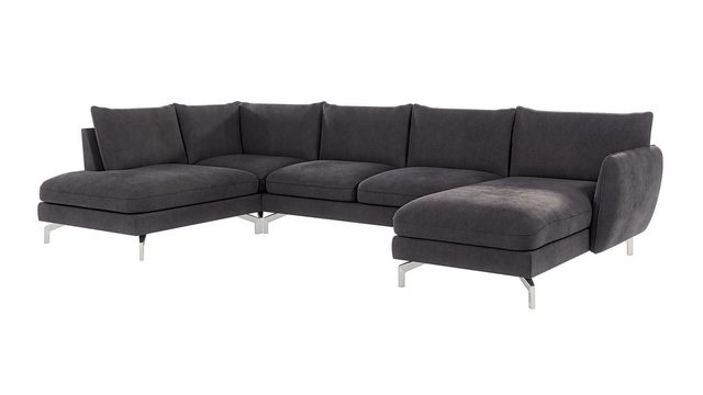 S-Style Möbel Ecksofa Benita Wohnlandschaft mit Silber Metall Füßen, Ottoma günstig online kaufen