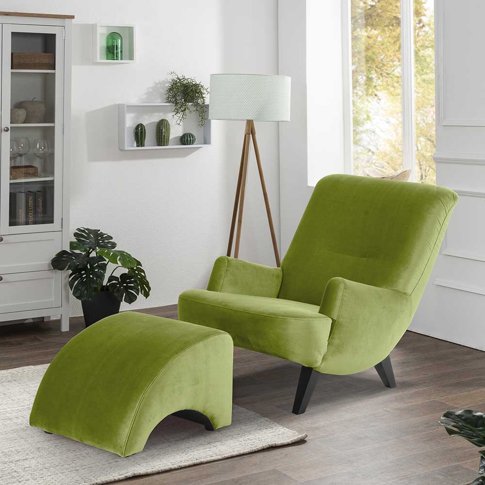 Komfortsessel modernes Design in Oliv Grün Samtvelours günstig online kaufen