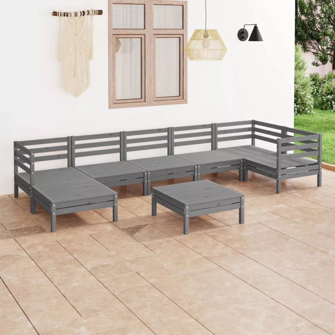 8-tlg. Garten-lounge-set Massivholz Kiefer Grau günstig online kaufen