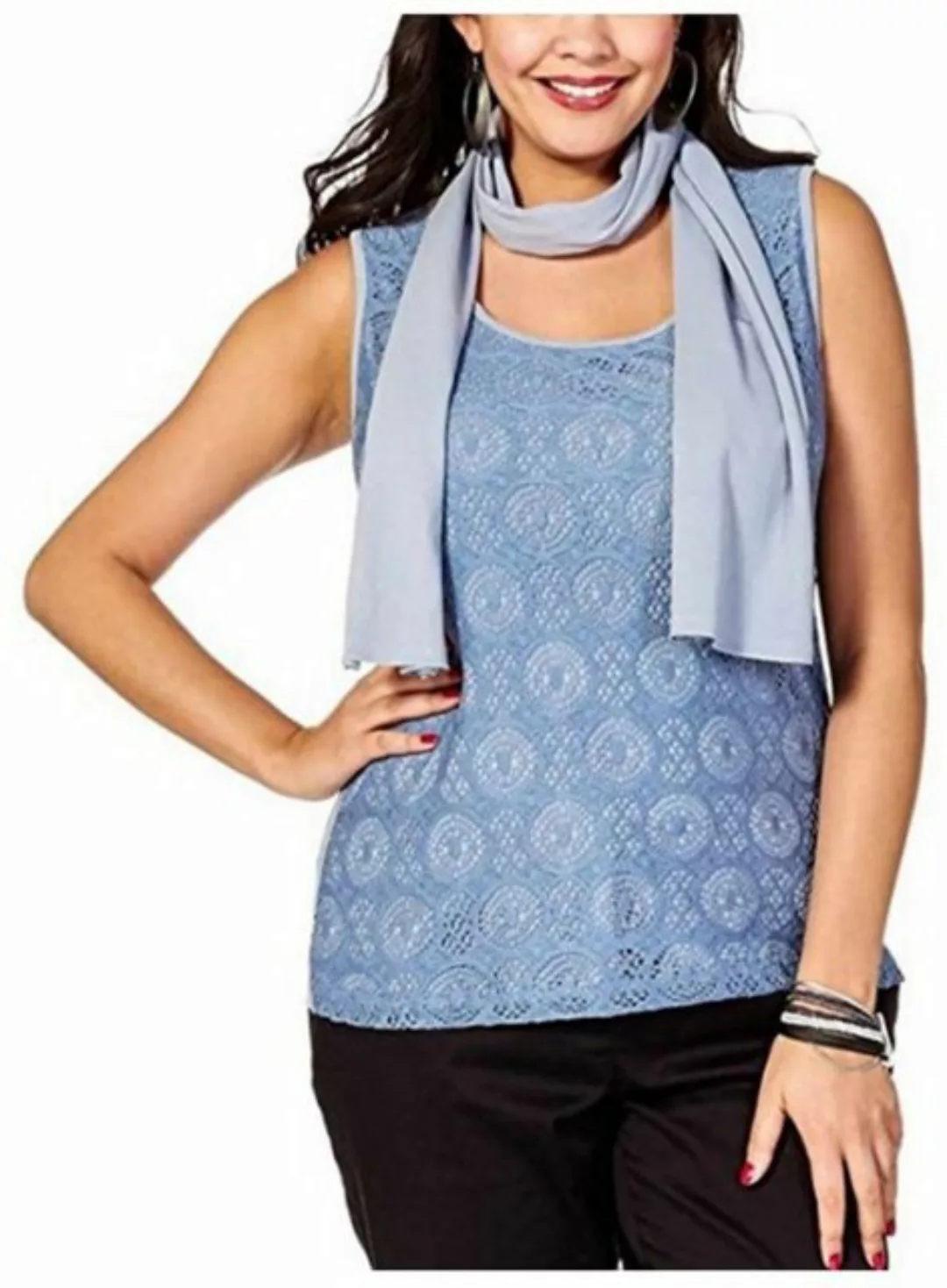 YESET Tanktop Tunika Spitze Ärmellos Tank Top Schal Hellblau mit Schal günstig online kaufen