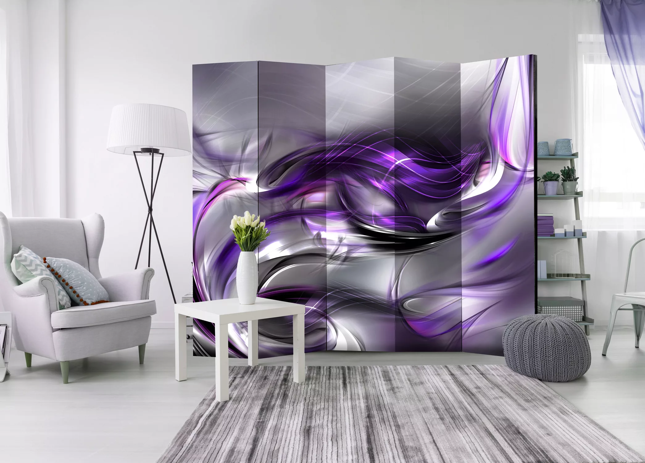 5-teiliges Paravent - Purple Swirls Ii [room Dividers] günstig online kaufen