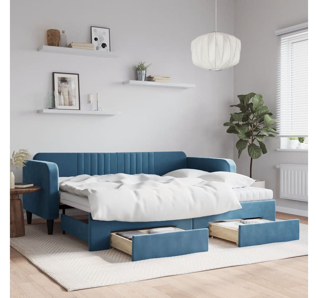 vidaXL Gästebett Gästebett Tagesbett mit Rollbett und Schubladen Blau 90x20 günstig online kaufen