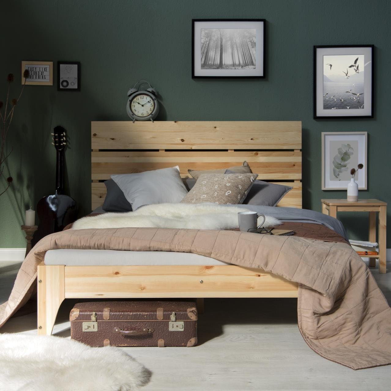 Homestyle4u Holzbett 140x200 Doppelbett Bettgestell Futonbett günstig online kaufen