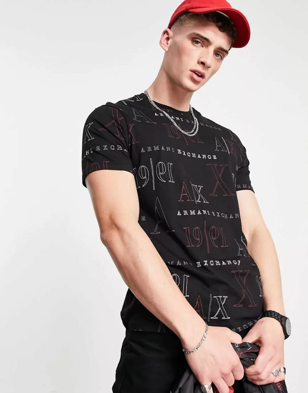 Armani Exchange – Bedrucktes T-Shirt in Schwarz mit Logo günstig online kaufen