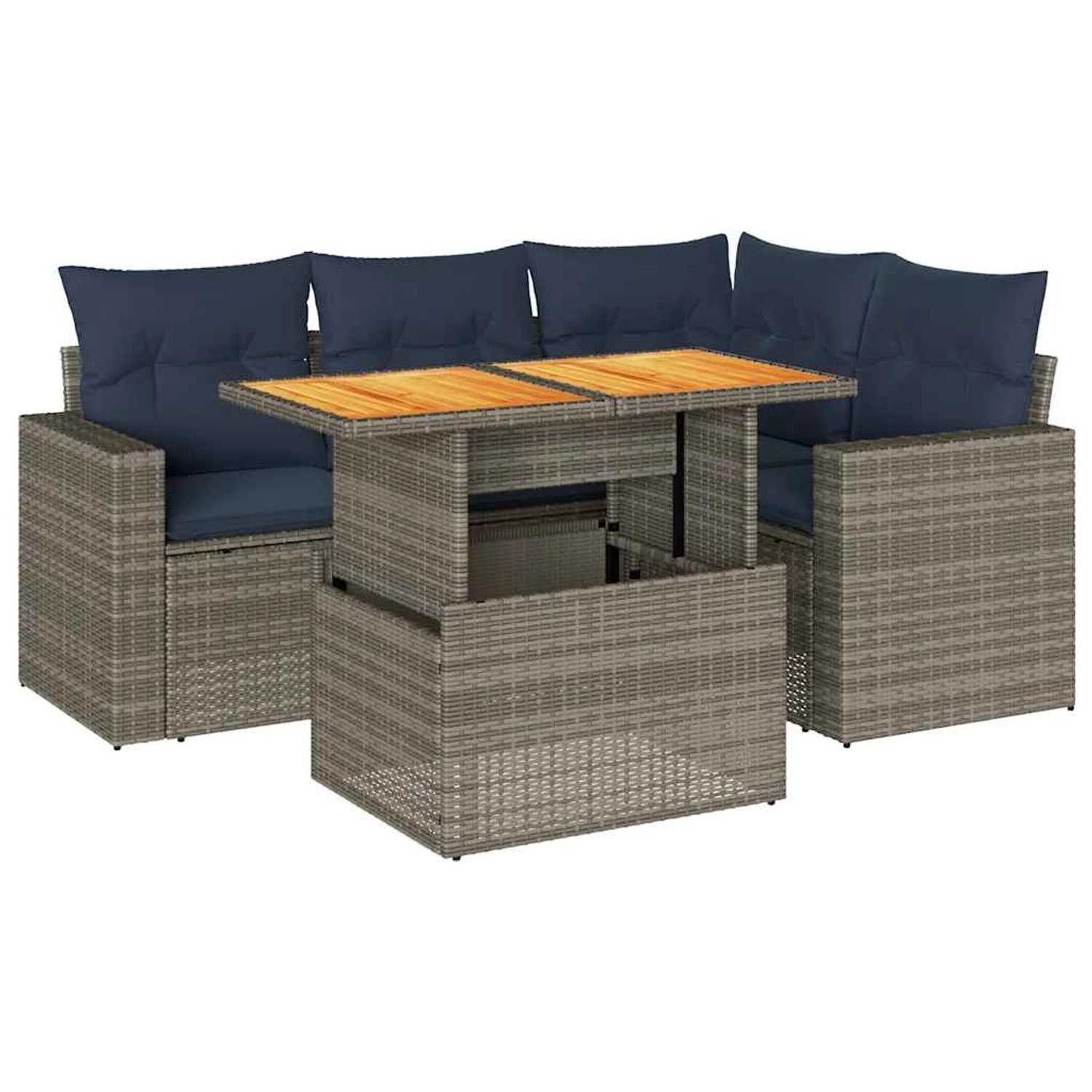 vidaXL 5-Tlg Garten-Sofagarnitur mit Kissen Grau Poly Rattan 3327036 günstig online kaufen