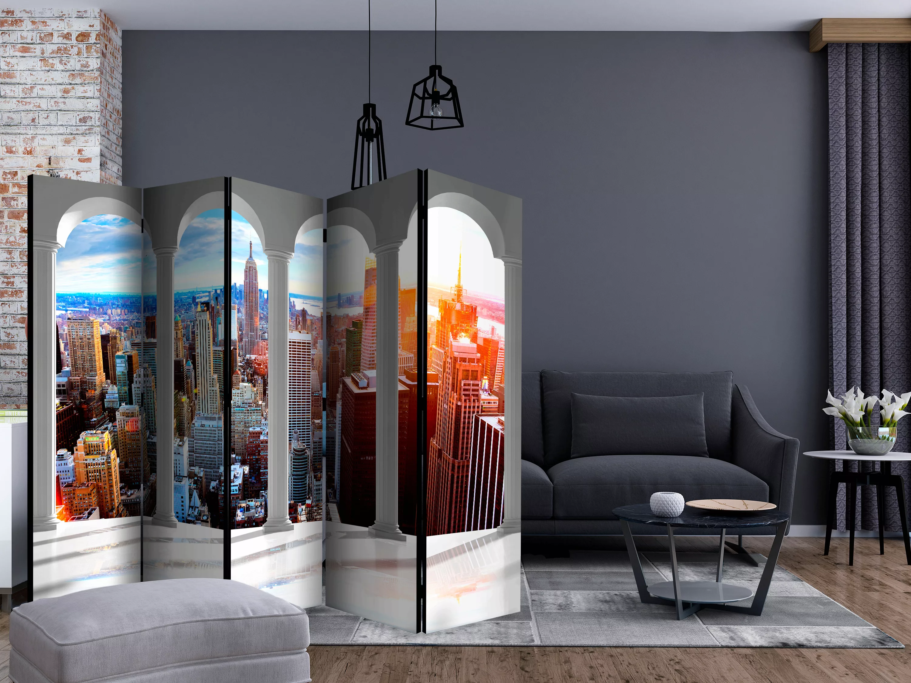 5-teiliges Paravent - Pillars And New York Ii [room Dividers] günstig online kaufen