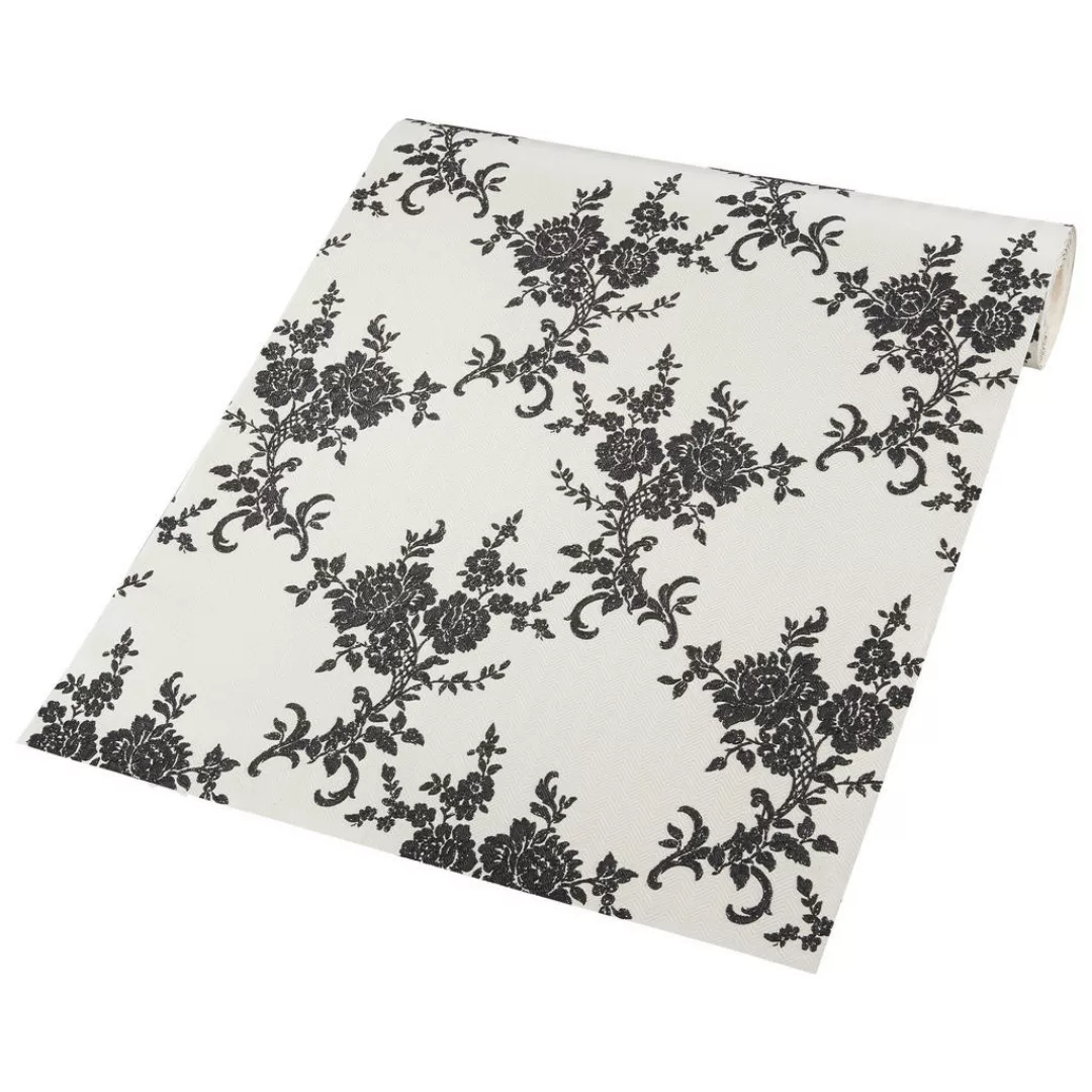 Bricoflor Barock Tapete in Schwarz Weiß Florale Papiertapete mit Vinyl für günstig online kaufen