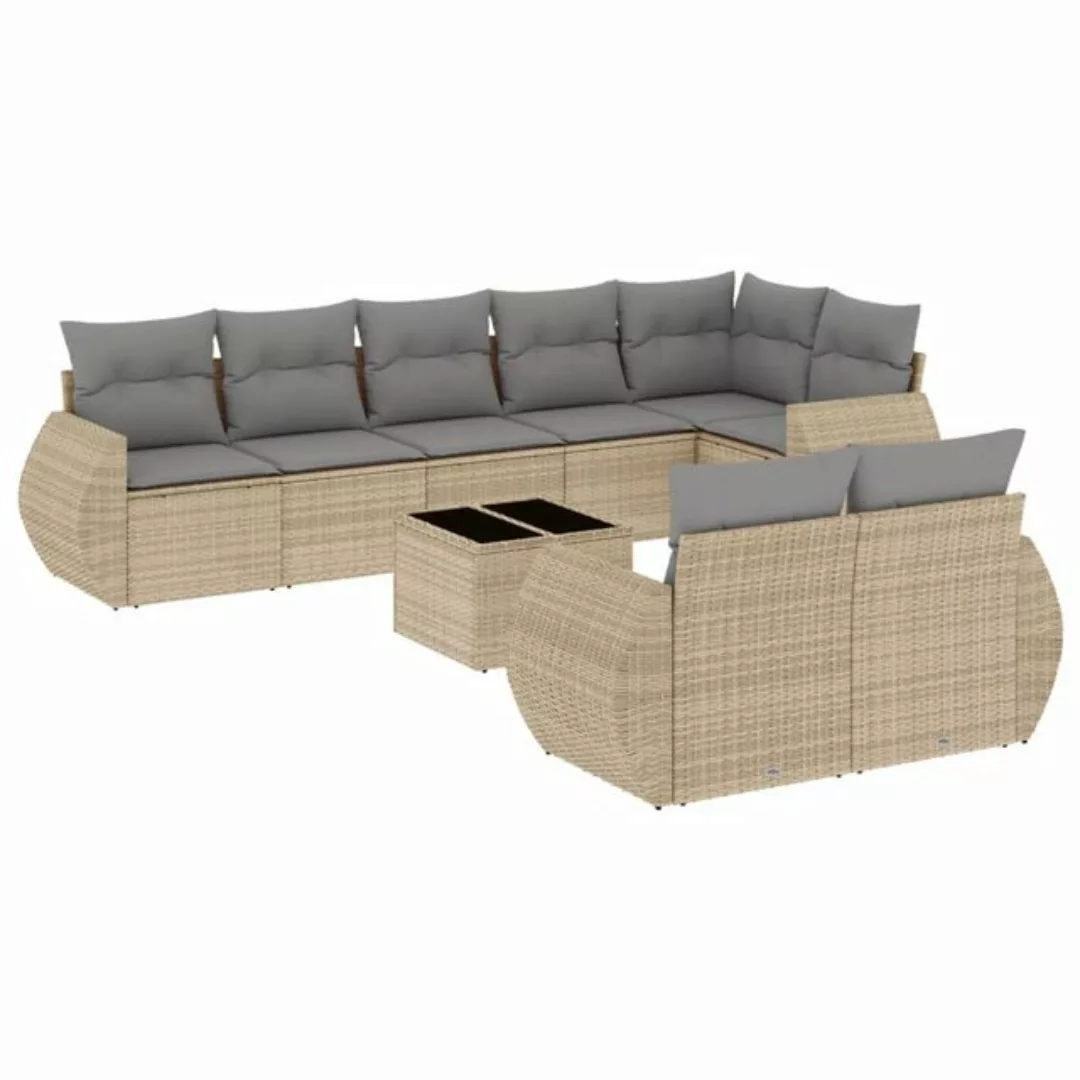 vidaXL Sofaelement 9-tlg. Garten-Sofagarnitur mit Kissen Beige Poly Rattan günstig online kaufen