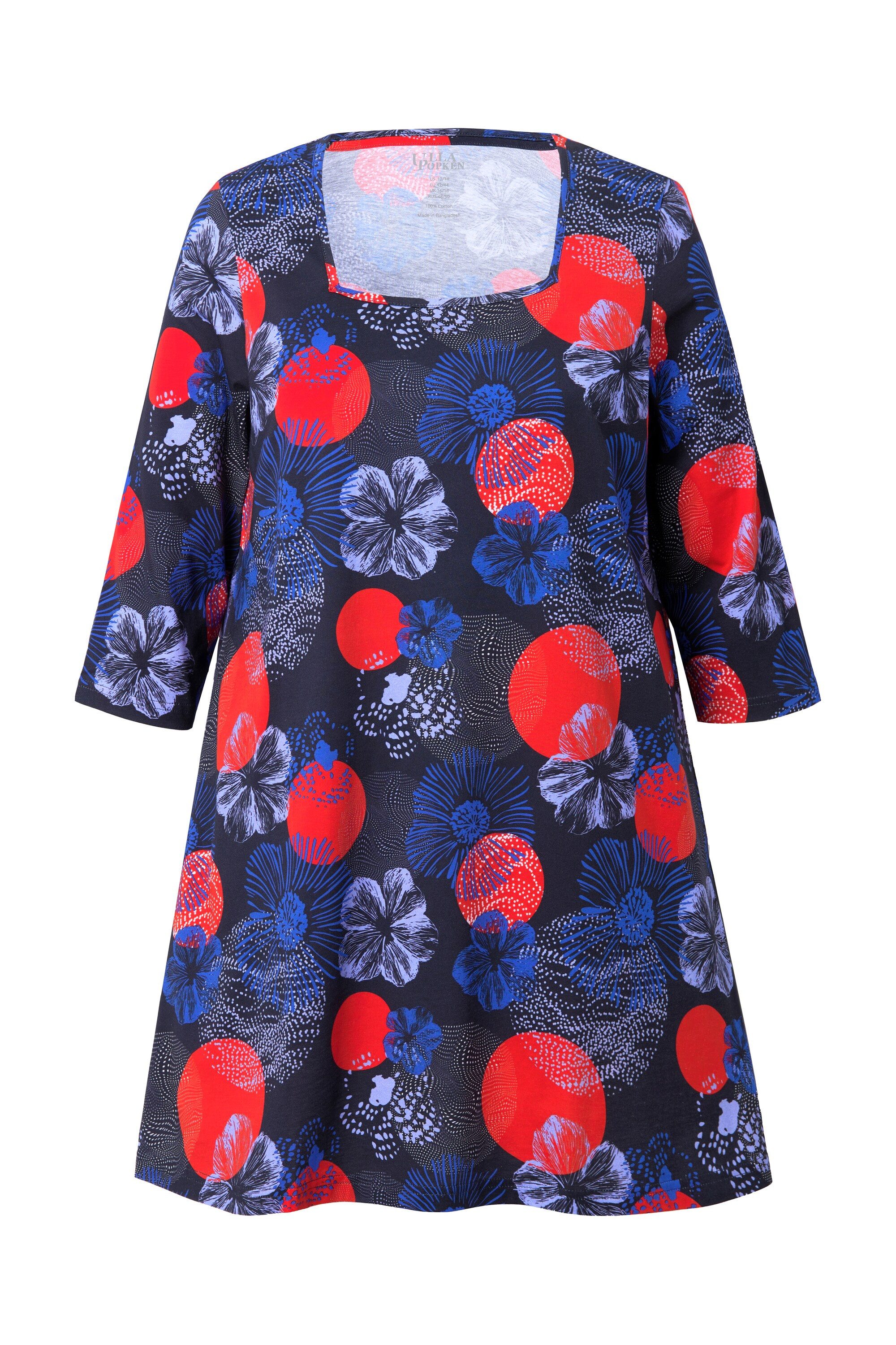 Ulla Popken Longshirt Longshirt A-Linie Carree-Ausschnitt günstig online kaufen
