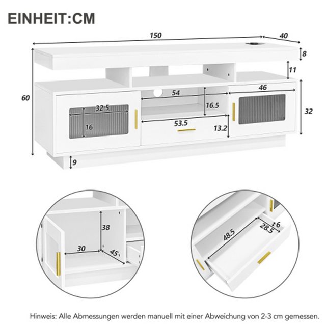 XDeer TV-Schrank TV-Schrank mit LED-Beleuchtung – Kaffeetisch mit 2 Glastür günstig online kaufen