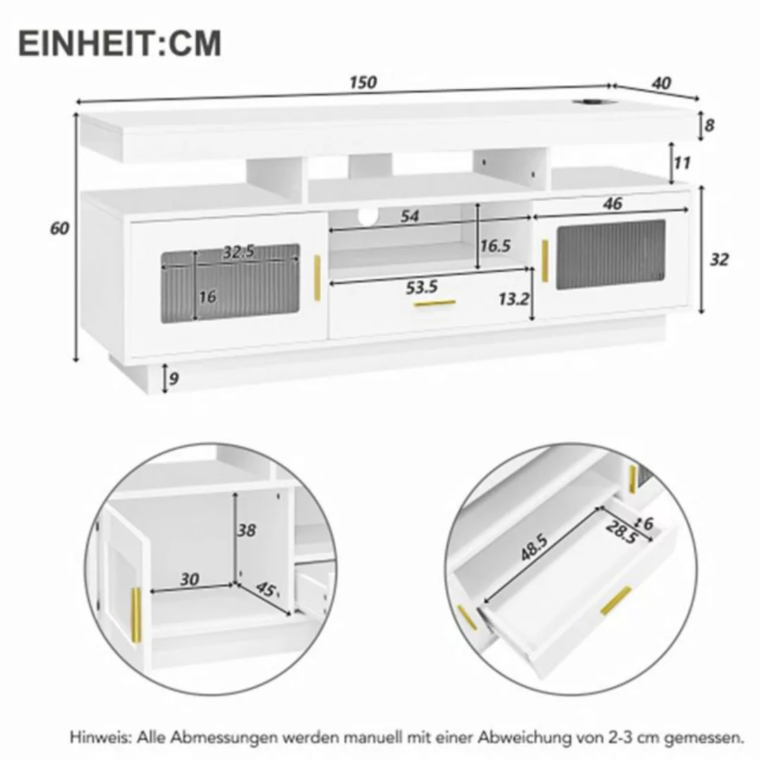 XDeer TV-Schrank TV-Schrank mit LED-Beleuchtung – Kaffeetisch mit 2 Glastür günstig online kaufen