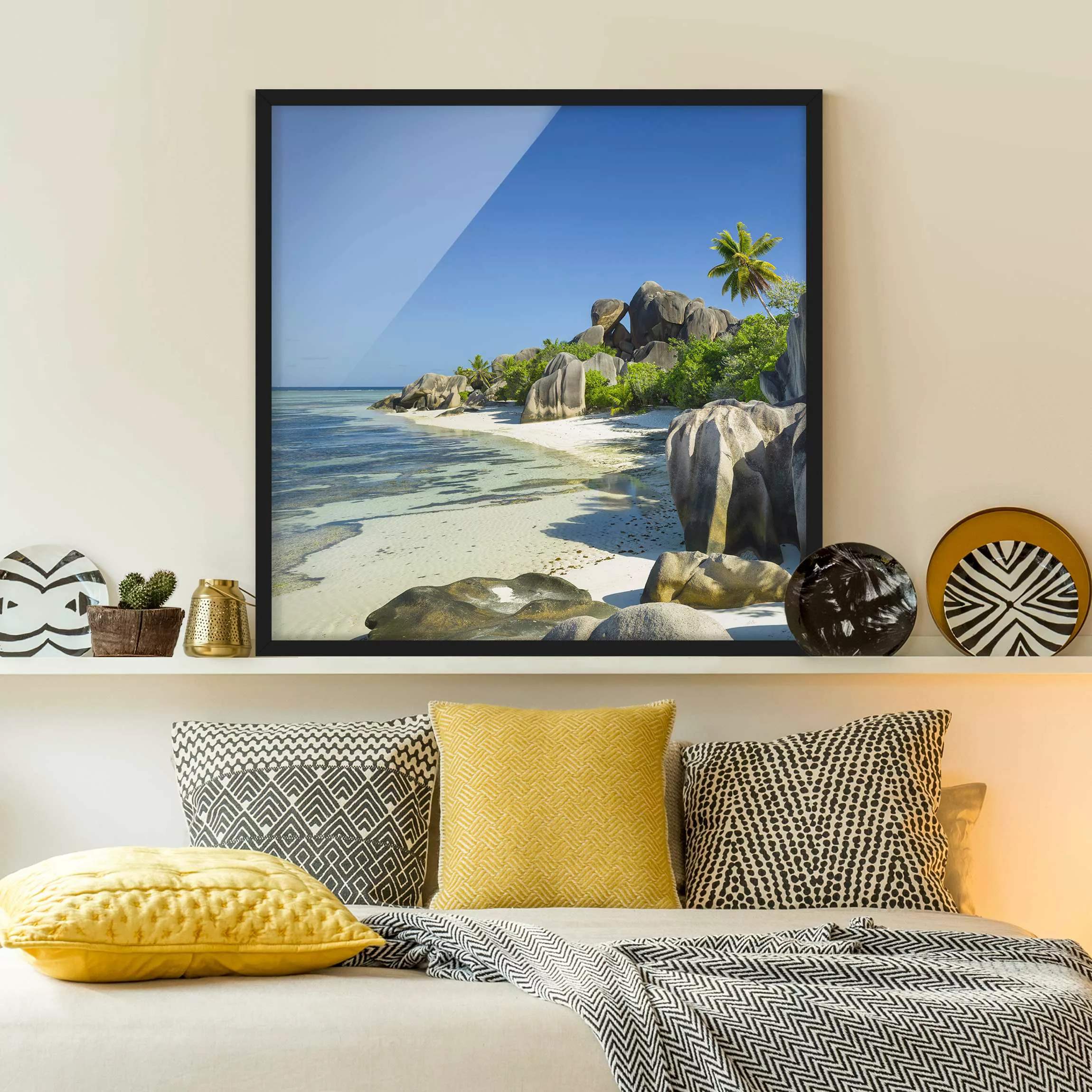 Bild mit Rahmen Natur & Landschaft - Quadrat Traumstrand Seychellen günstig online kaufen