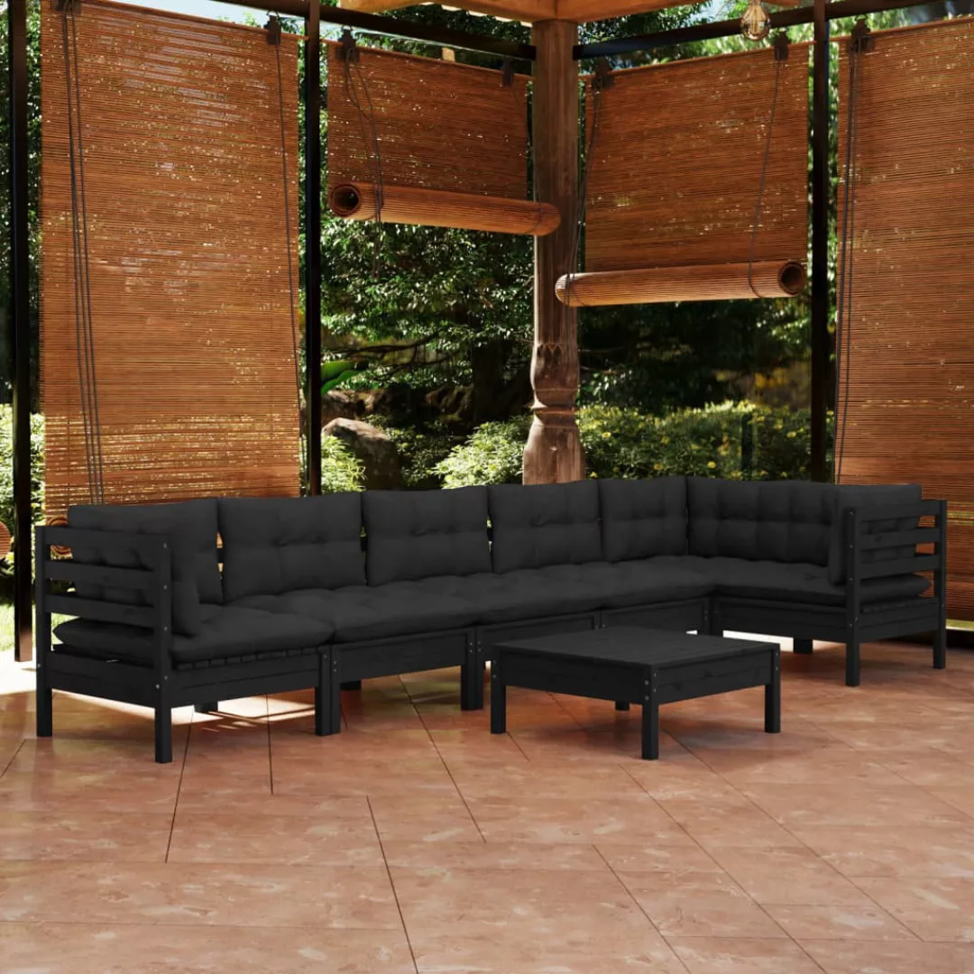 7-tlg. Garten-lounge-set Mit Kissen Schwarz Kiefernholz günstig online kaufen