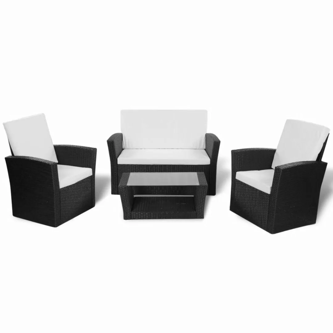 4-tlg. Garten-lounge-set Mit Auflagen Poly Rattan Schwarz günstig online kaufen