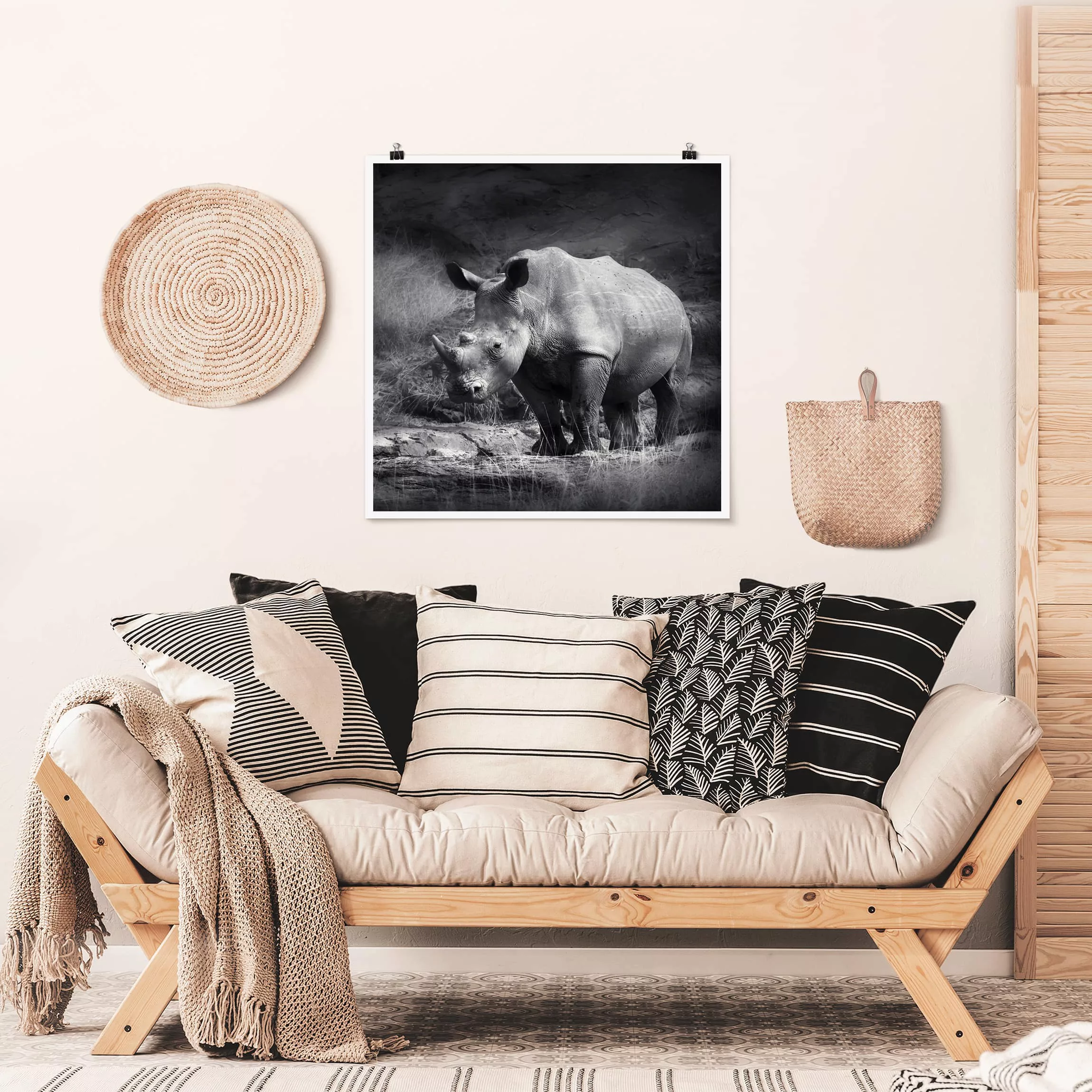 Poster Tiere - Quadrat Lonesome Rhinoceros günstig online kaufen
