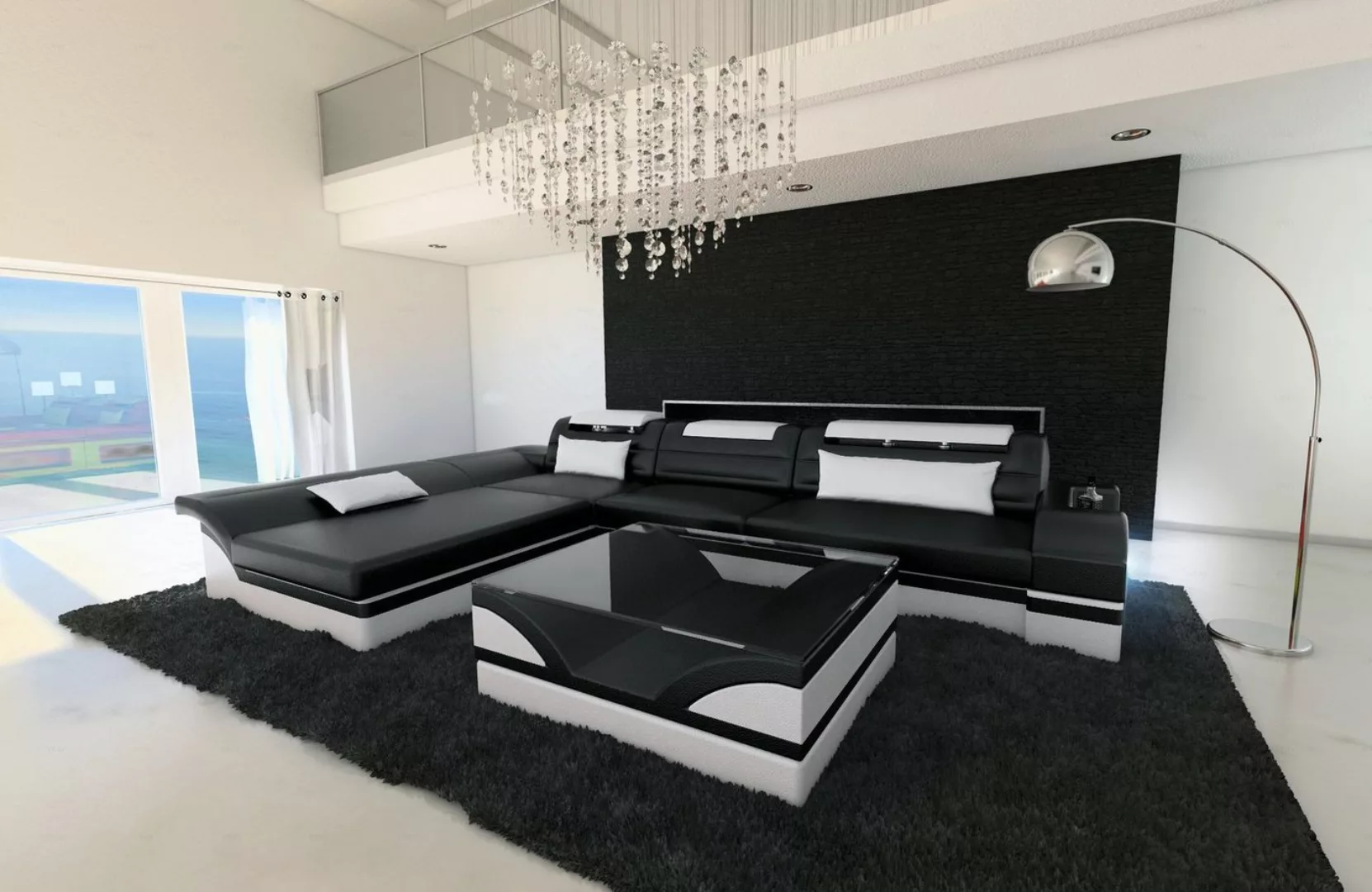 Sofa Dreams Ecksofa Couch Leder Sofa Monza L Form Ledersofa, Couch, mit LED günstig online kaufen