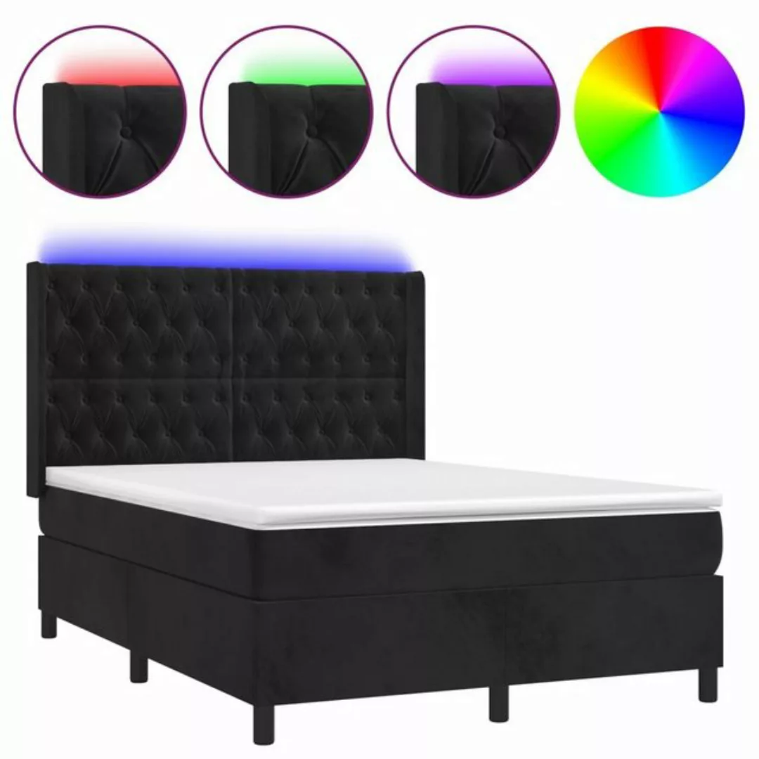 vidaXL Bettgestell Boxspringbett mit Matratze LED Schwarz 140x200 cm Samt B günstig online kaufen