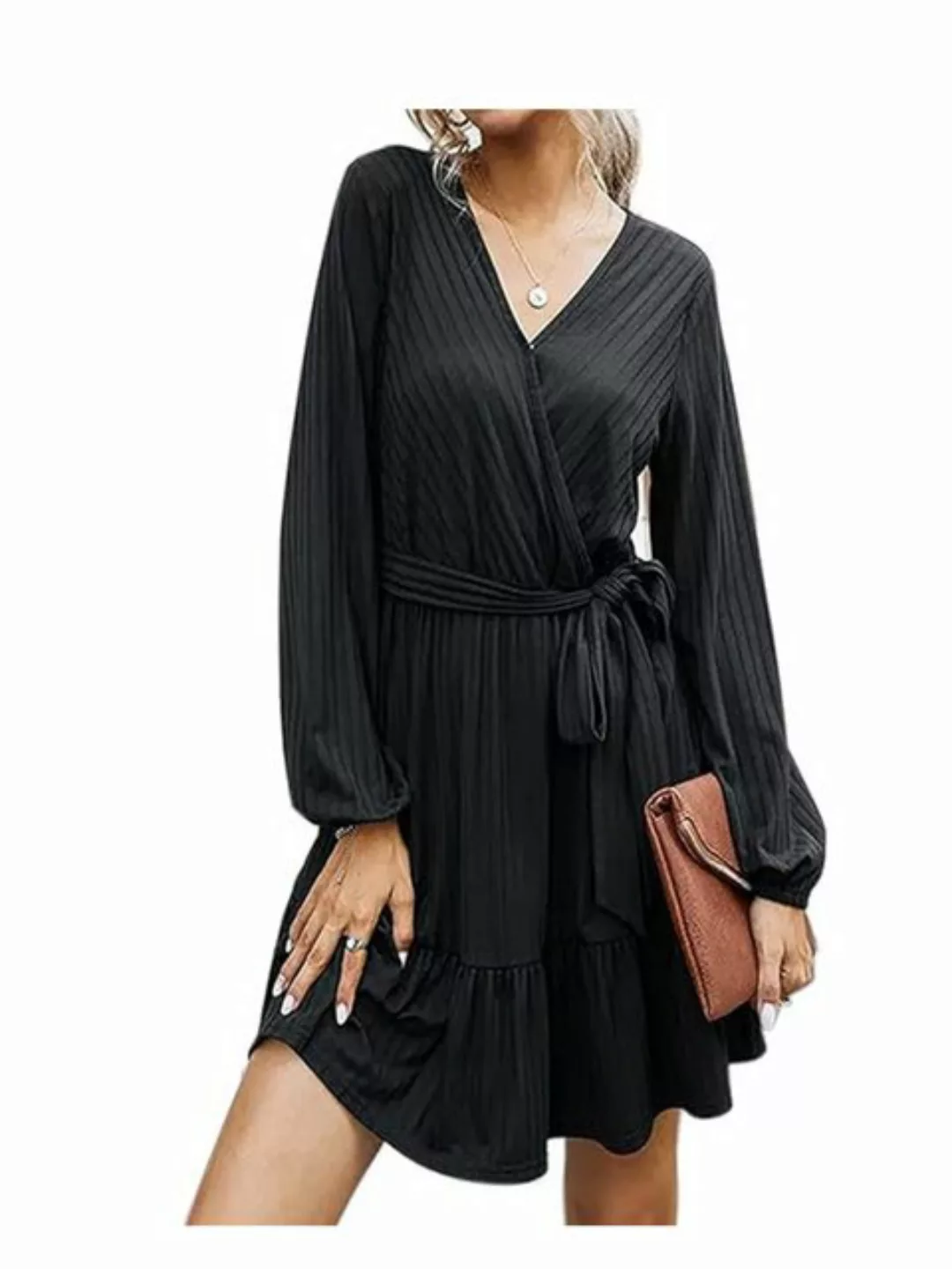 KIKI A-Linien-Rock Damen Kleid Elegantes Strickkleid Tunika Kleid Swing Pli günstig online kaufen