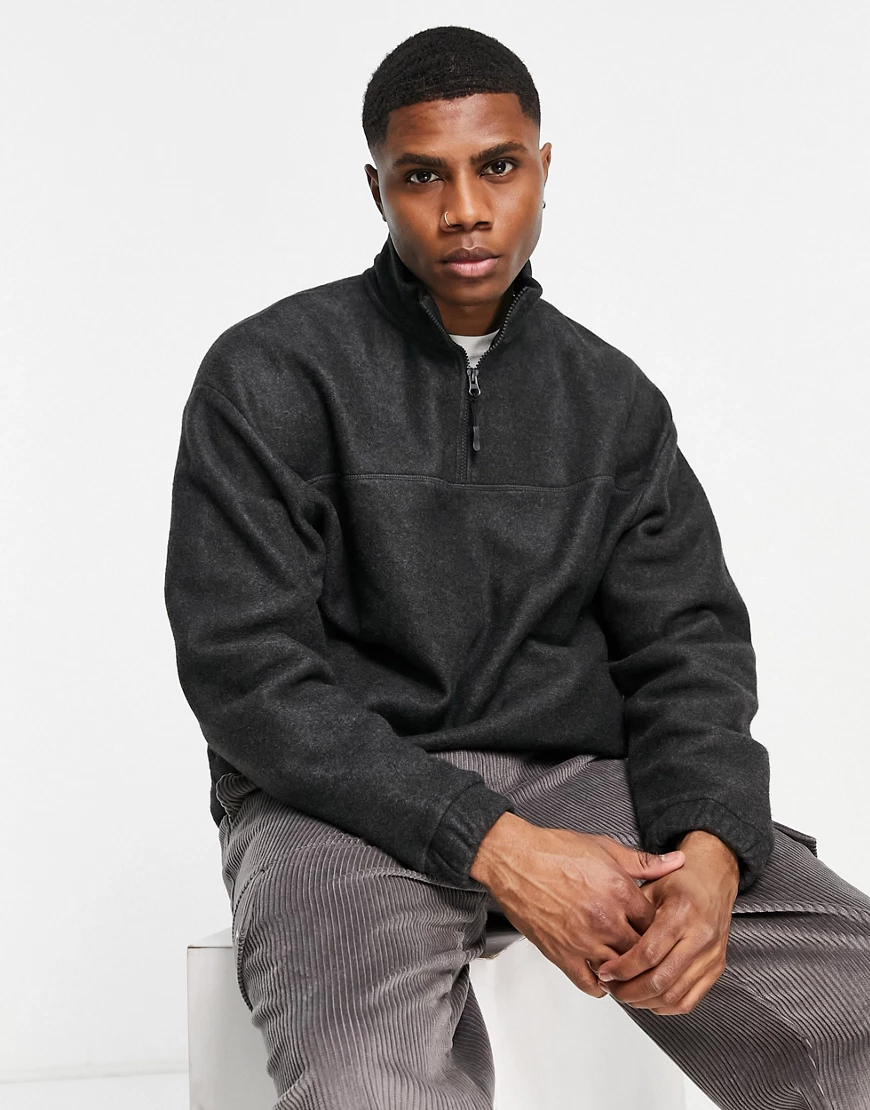 ASOS DESIGN – Oversize-Sweatshirt aus Fleece mit kurzem Reißverschluss-Grau günstig online kaufen