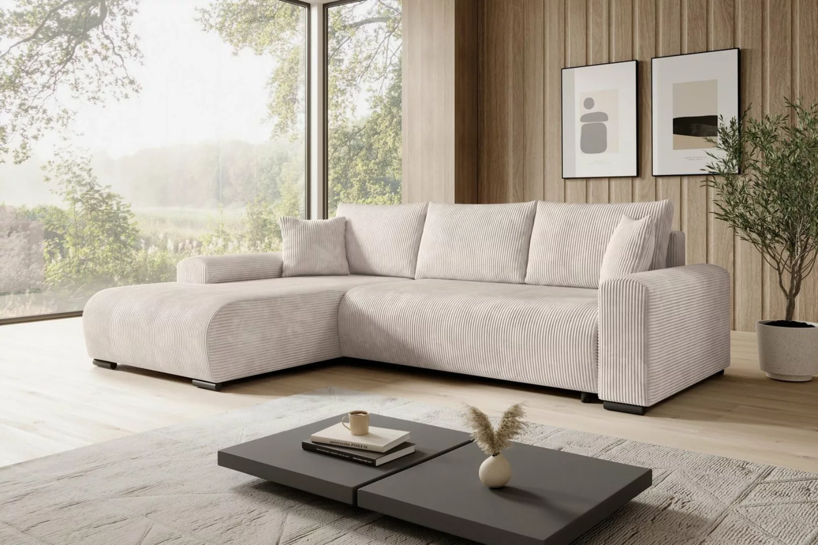 storez24 Ecksofa Nelly - Beige, mit Bettkasten und Schlaffunktion, Cordstof günstig online kaufen