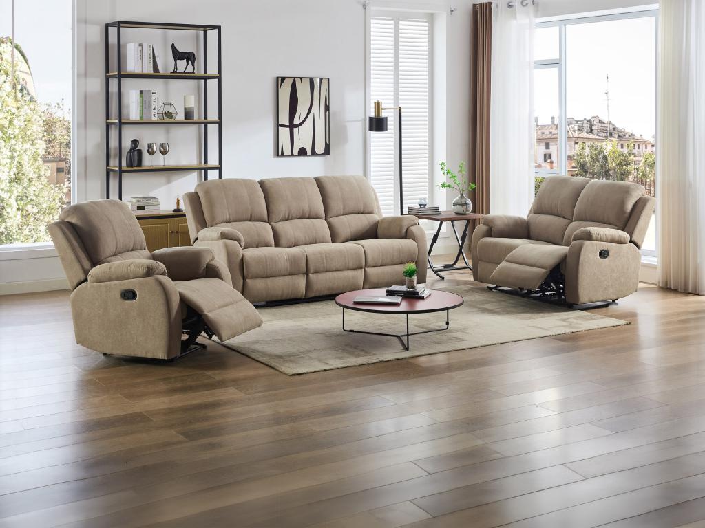 Relaxsofa 3-Sitzer, 2-Sitzer & Relaxsessel - Mikrofaser - Taupe - BRODY günstig online kaufen