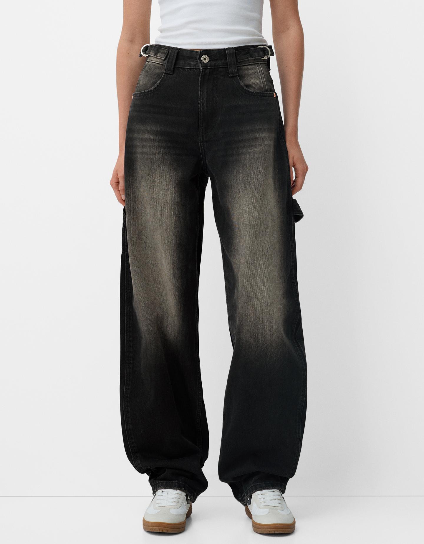 Bershka Verstellbare Workwear-Jeans Im Balloon-Fit Damen 44 Braun günstig online kaufen